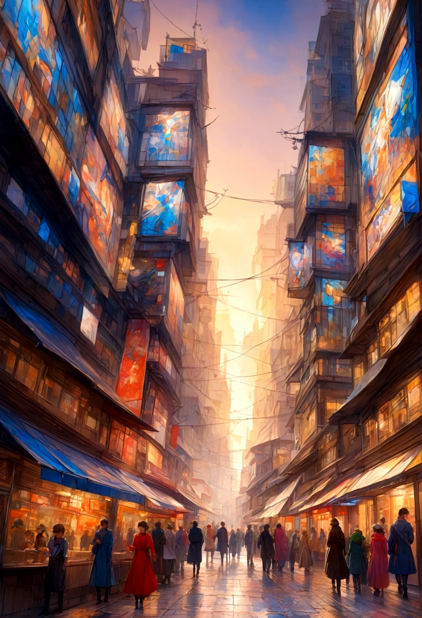 Grokk-1
(prompt) (best quality,4k,8k,highres,masterpiece:1.2),ultra-detailed,(realistic,photorealistic,photo-realistic:1.37),HDR,UHD,studio lighting,ultra-fine painting,sharp focus,physically-based rendering,extreme detail description,professional,vivid colors,bokeh,abstract art,impressionism,futuristic,conceptual art,colorful,bright colors,luminous.
Detailed requirements:
- I want you to imagine a futuristic cityscape at sunset, with towering skyscrapers reaching into the sky and vibrant, glowing lights illuminating the entire scene. The buildings should be sleek and modern, with unique architectural designs and patterns.
- The city should be bustling with activity, filled with flying cars zooming through the air, people walking on busy streets, and holographic advertisements flashing in every direction.
- The sunset sky should be filled with an explosion of colors, with warm tones like oranges, pinks, and purples blending together harmoniously. The light from the setting sun should cast a beautiful golden glow on the city, creating a magical atmosphere.
- The overall composition of the cityscape should be dynamic and captivating, with interesting angles and perspectives that draw the viewer's eye towards the focal points of the artwork.
- The level of detail in the artwork should be extremely high, capturing every intricate detail of the cityscape, from the reflections on the buildings to the individual windows and signs.
- The art style should be a blend of abstract art and impressionism, with bold brushstrokes and vibrant colors that create a sense of energy and movement. The colors should be bright and lively, representing the lively and vibrant nature of the futuristic city.
- The lighting in the artwork should be carefully crafted to enhance the atmosphere and mood of the scene. The light from the setting sun should cast long shadows on the buildings, adding depth and dimension to the artwork. Additionally, there should be subtle bokeh effect in the backgrou
