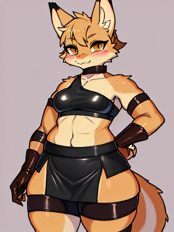 furred dragon, nardoragon_species, tan fur, khaki hair, (o ambos sean tan o khaki), girly, femboy, thick thighs, wide hips,(((seductive, Leather Skirt, Leather Sports Bra, Bare Shoulder, Bridal Gauntlets, Sleeves))),(((femboy))),
