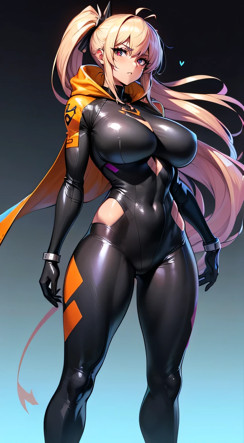 (High resolution, sharp, fractal), Single woman, Super Glowing Skin, Magical girl, Age 25,big, Orange and black rubber suit costume
