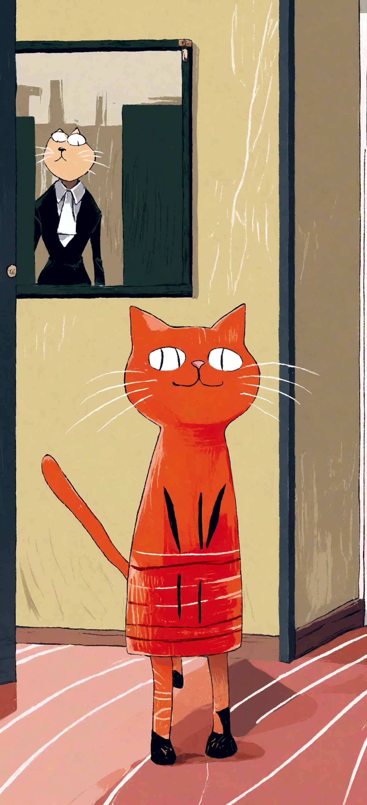 cat, office, flat style, painting