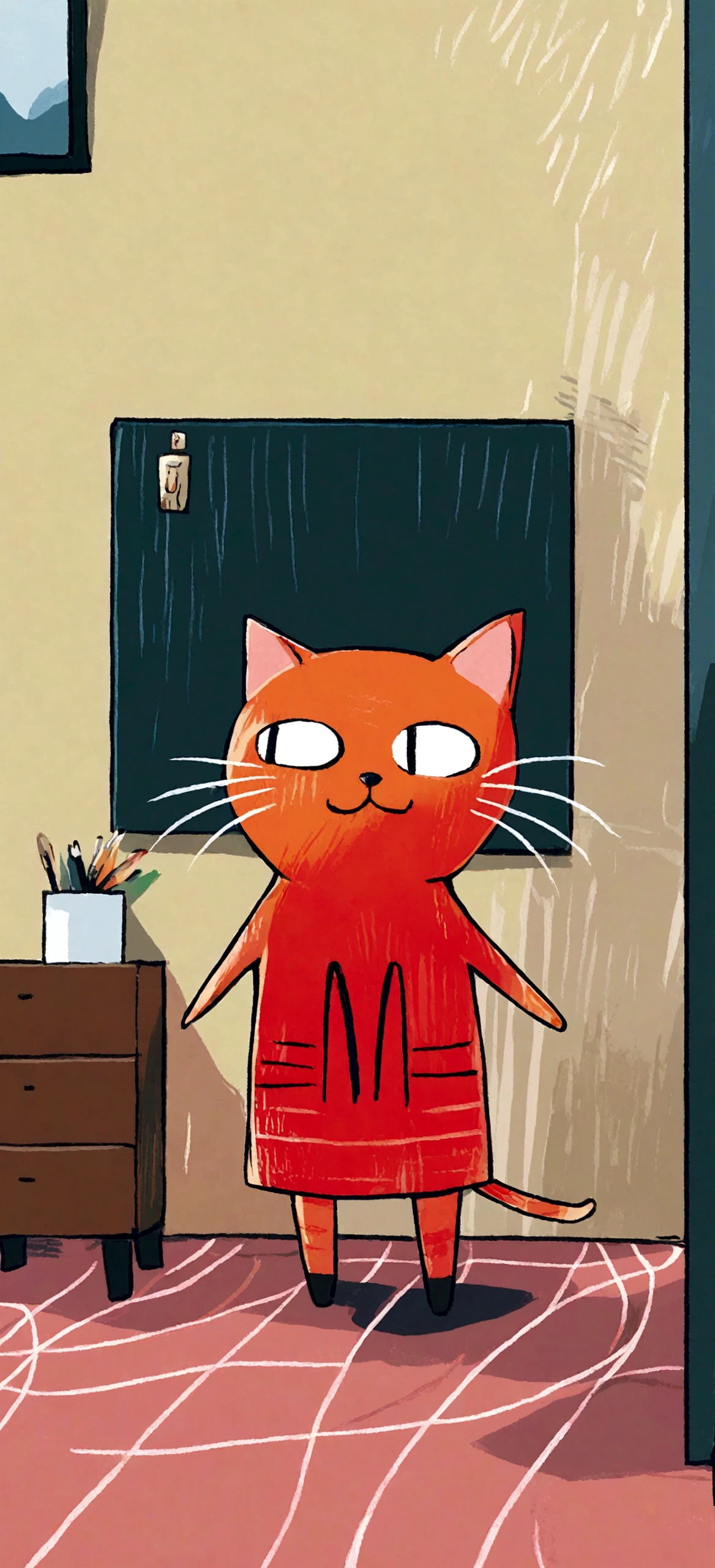 cat, office, flat style, painting