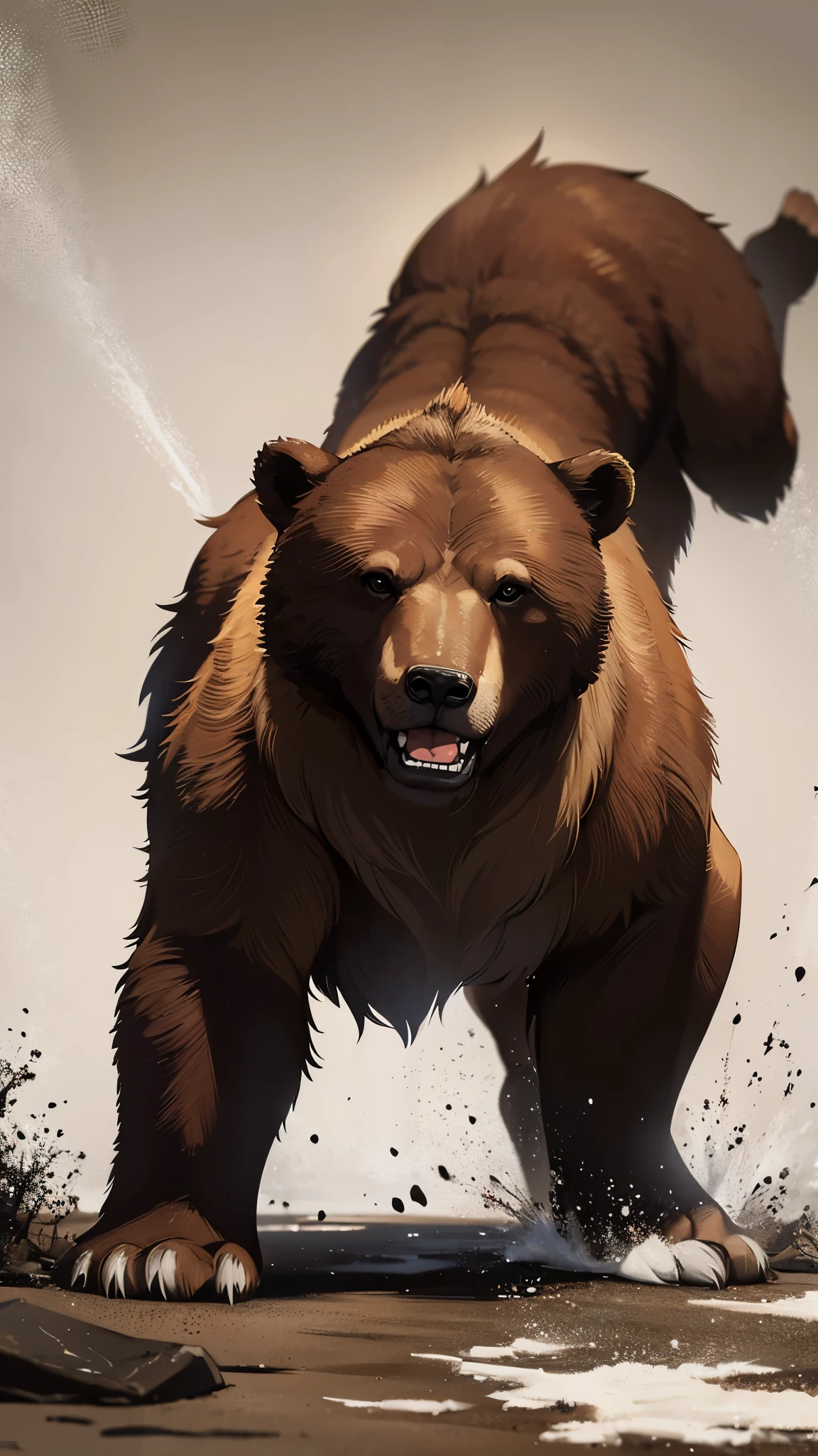 A brown bear pounced，Open your mouth with a basin of blood，It looks very murderous