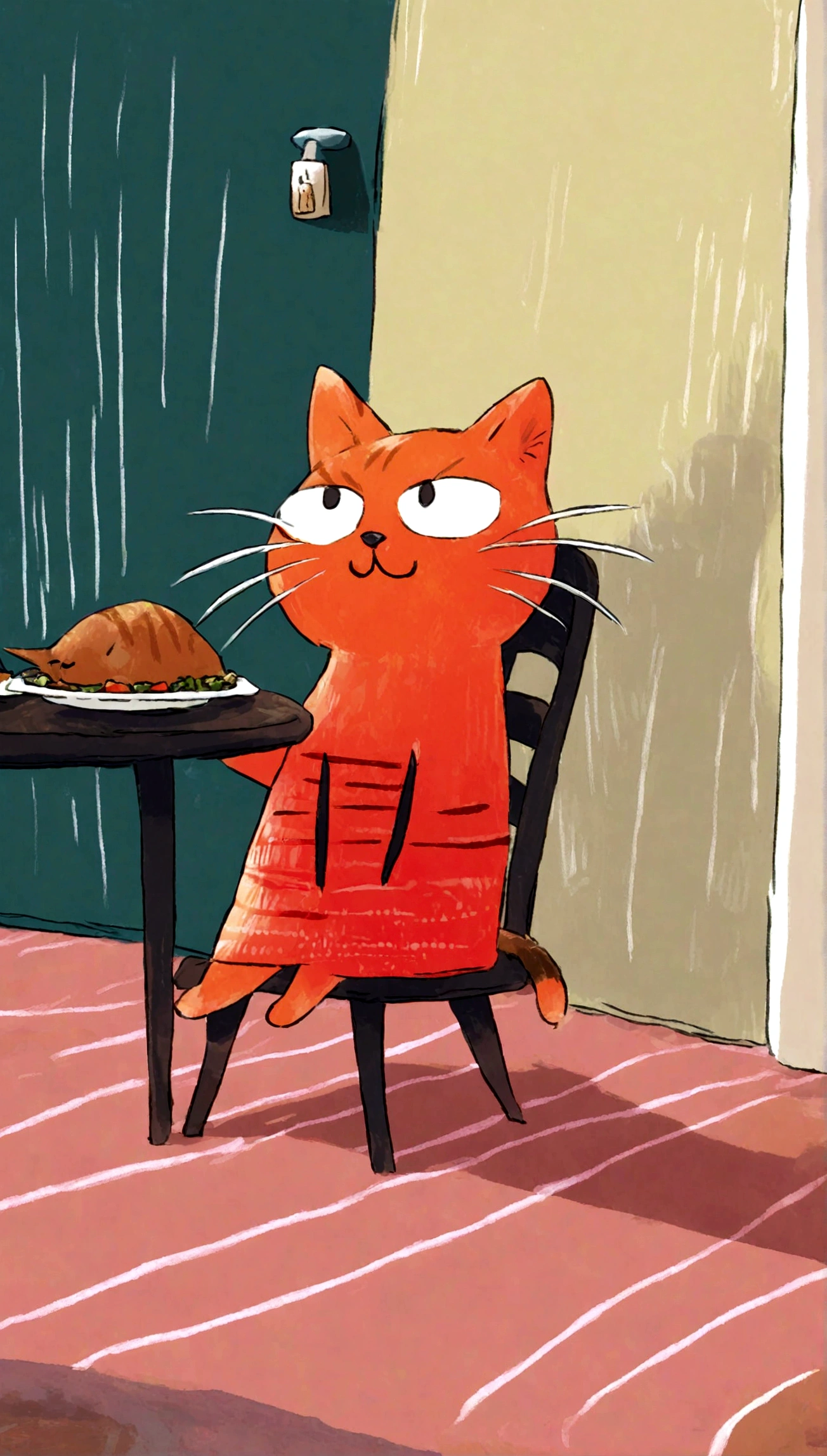 cat, table, sitting on chair, dinner