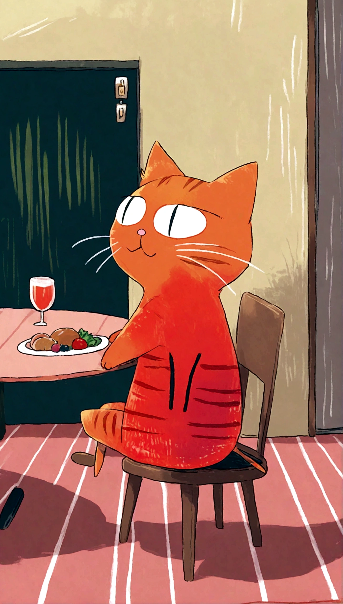 cat, table, sitting on chair, dinner