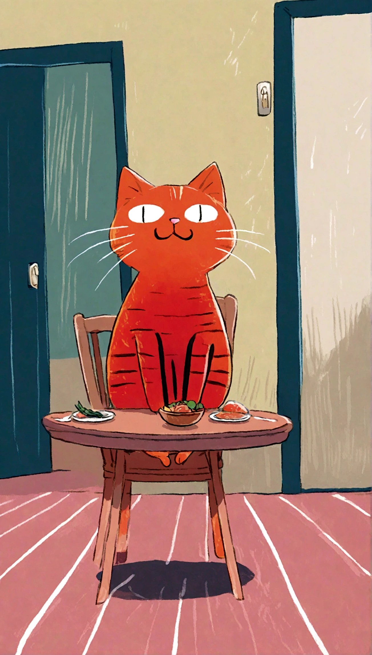cat, table, sitting on chair, dinner
