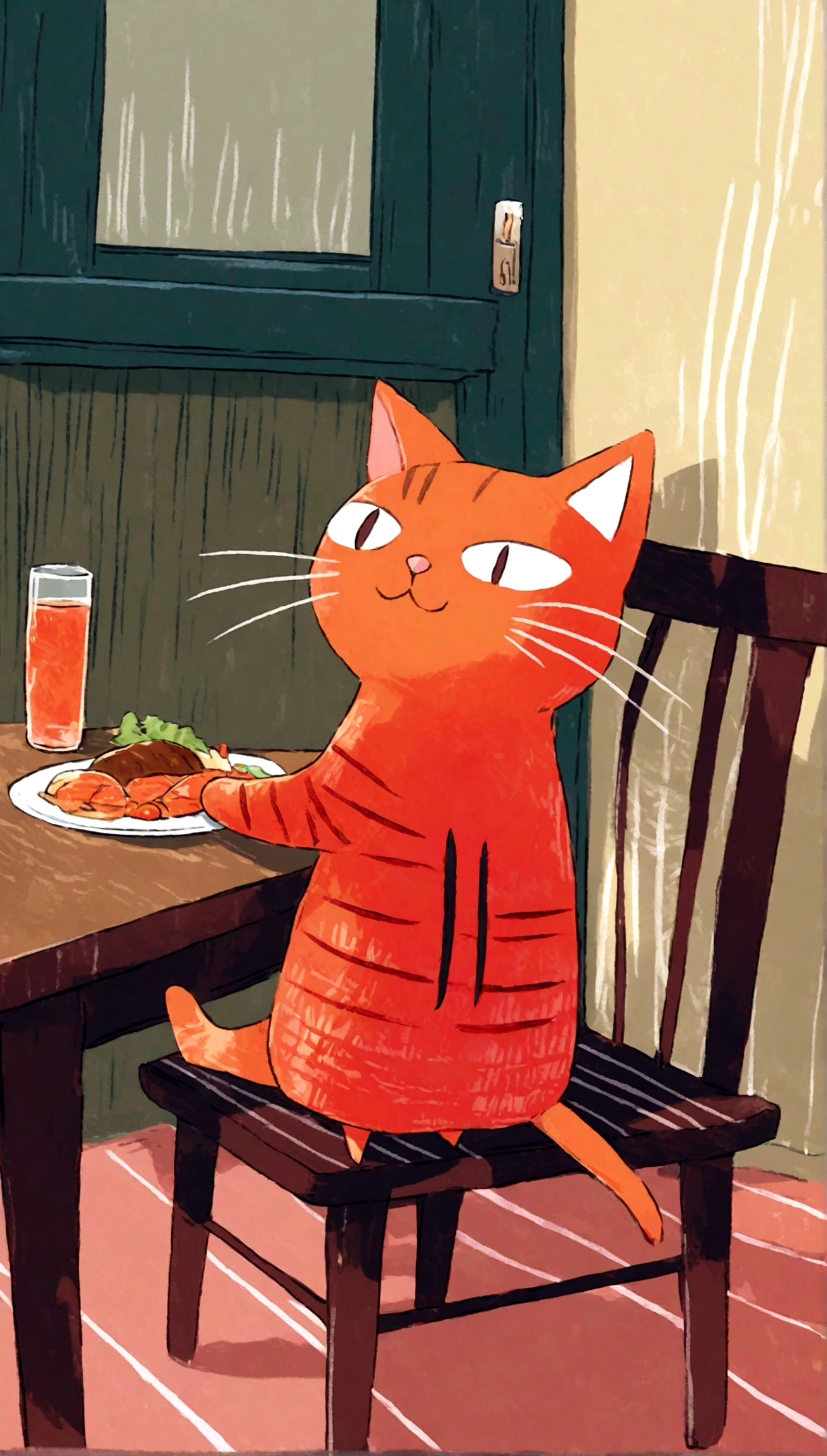 cat, table, sitting on chair, dinner