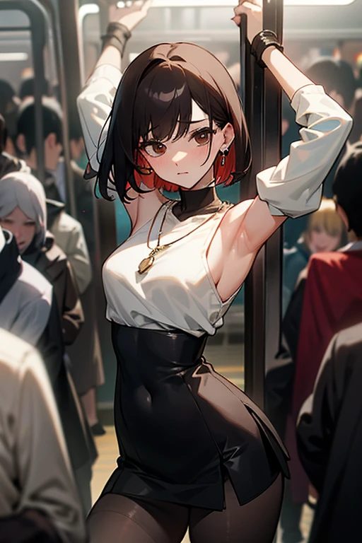 quadratic element,Long black hair drapes,huge tit,Big breasts Thin waist,Peach buttocks,Black heels,randome pose,black pantyhoses,Skirt that wraps hips,Glow skin,Leg lines,Plump body,Delicate face