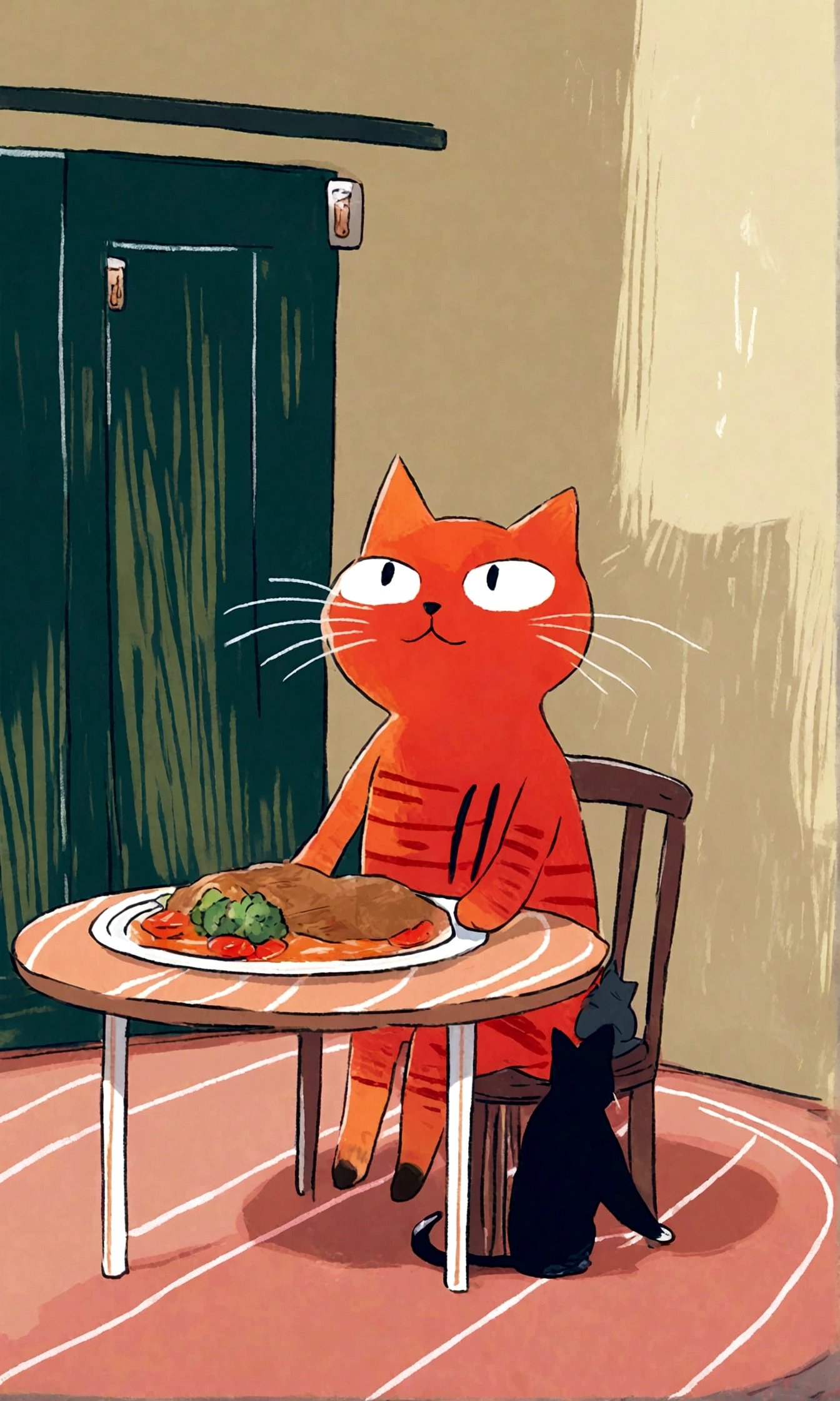 cat, table, sitting on chair, dinner