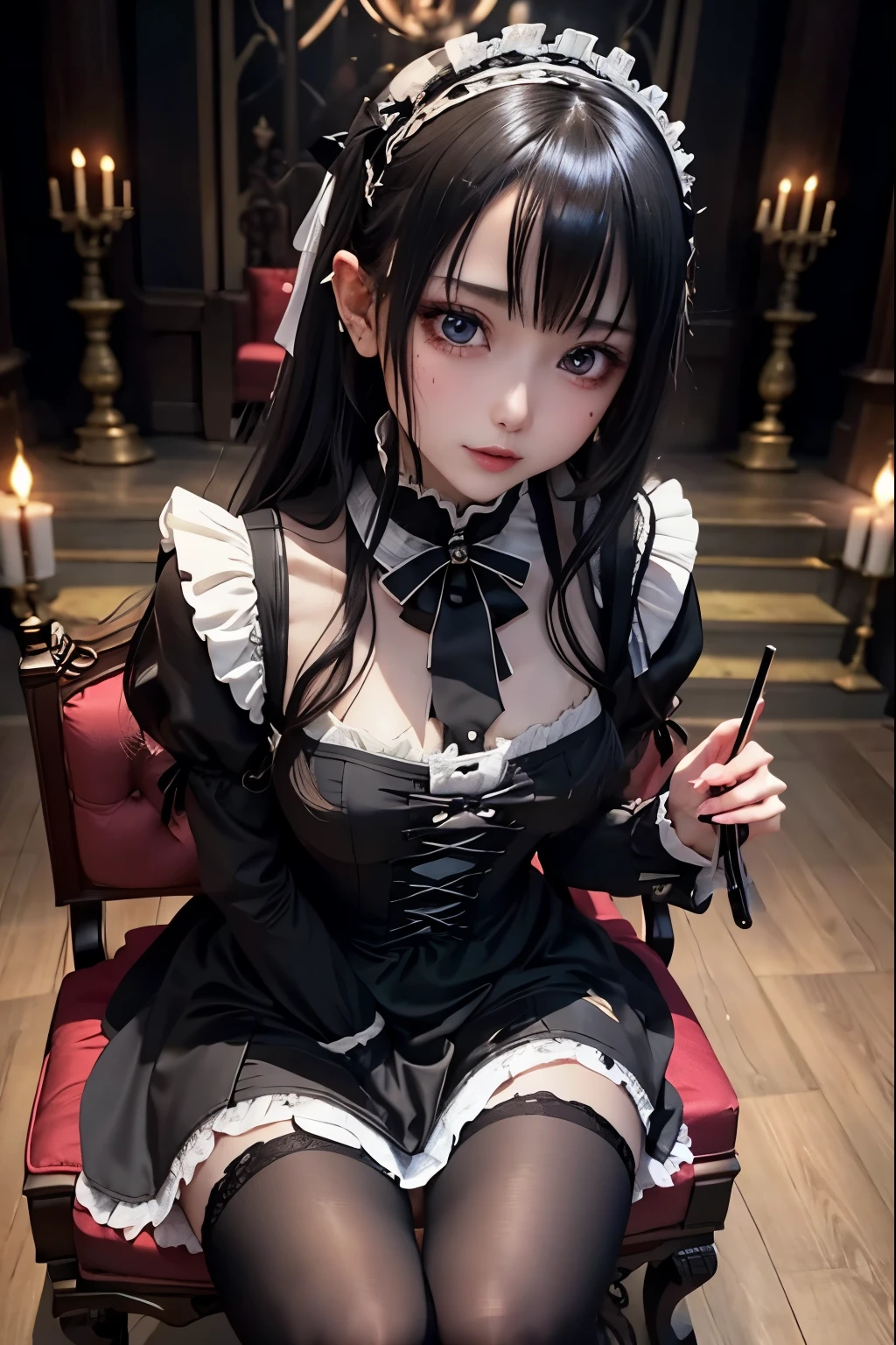 ハードDark Gothicメイク、Deep Night Sky、Horror、Black dark eyeshadow、sad、Good skin radiance、Dark Gothicメイク、Dark smile、palace、24-years-old、Embarrassed look、Dark Gothic、Obscene language、highest quality、Drunk face、紫のMaid clothes、Mysterious、Noble、sexy、Loving smile、Right blue eye, Left eye is red、Platform Heel Shoes、Heavy makeup、Gothic Lolita Clothing、Silver Hair、Long Hair Straight Hair、Cute Gothic Lolita Dress、Beautiful Face、elegant features、Fascinating face、Stained glassが背景、Chest glistening with sweat、The room is dark、gothic long dress、Bell Sleeves、Wizard Sleeve、Decadent look、Sexually excited expression、Glossy thighs wet with water、Thighs that are wet and shiny with oil、Background of a room full of roses、The embroidery is pink、The dress has pink embroidery、Thigh-high socks、Knee-high socks、Gentle expression、Dark black eyeshadow、Stained glassと薔薇背景、Female Duo、Female couple、dark church background、Stained glass、Black metal world、Dark Castle、Slender body、gothic long dress、Maid clothes、Victorian dresses、Her thighs glisten with sweat、My body is wet and shiny、Lots of glitter on the thighs、My thighs are sticky from sweating、Sweat glistens on the thighs, The whole body is sweaty and shiny、Quite sweaty、My thighs are sweaty、My thighs are so wet、My thighs are shining with sweat、A lot of sweat glistens all over the body、Small breasts、Orchestra StageStage、Dynamic Angle、sitting on a gothic chair、Play the violin gracefully、With a violin、Press the violin strings、violinist、orchestra performance、Thin thighs、slender、Violin body and strings、Sit on a chair、pantyhose、