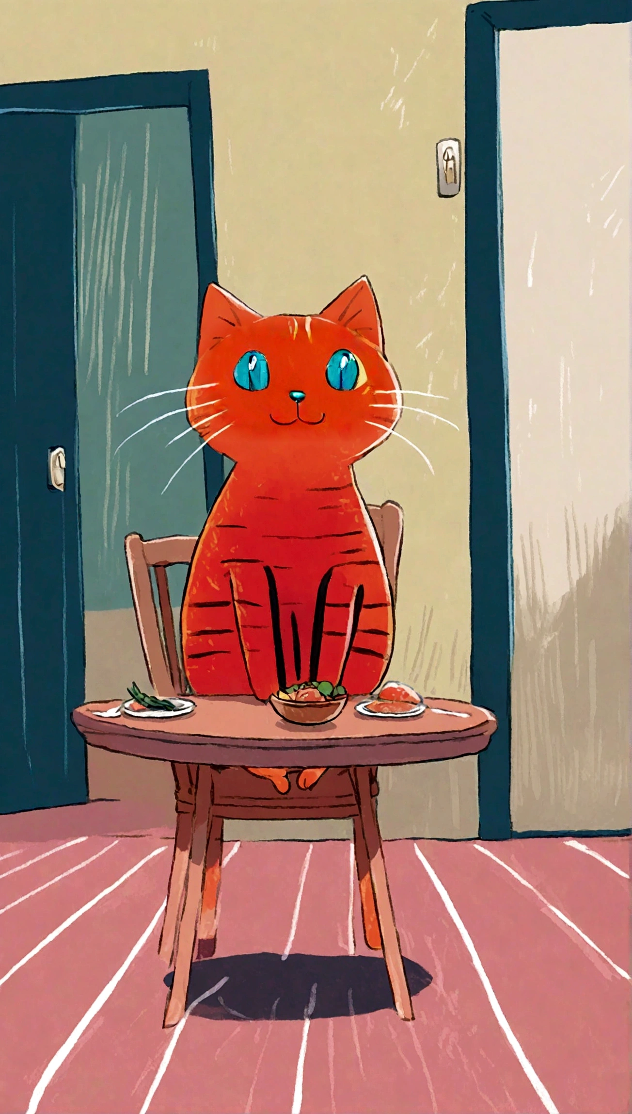 cat, table, sitting on chair, dinner