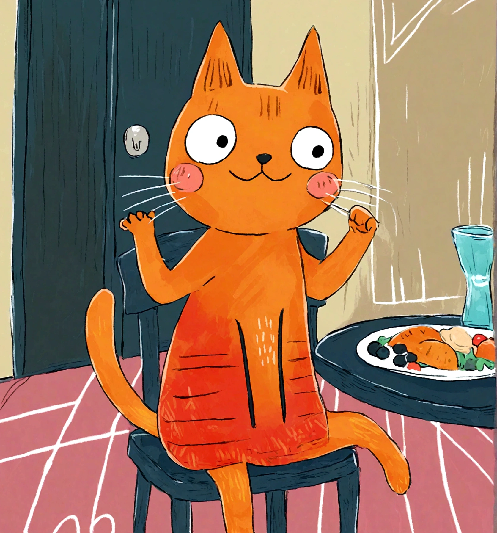 cat, table, sitting on chair, dinner