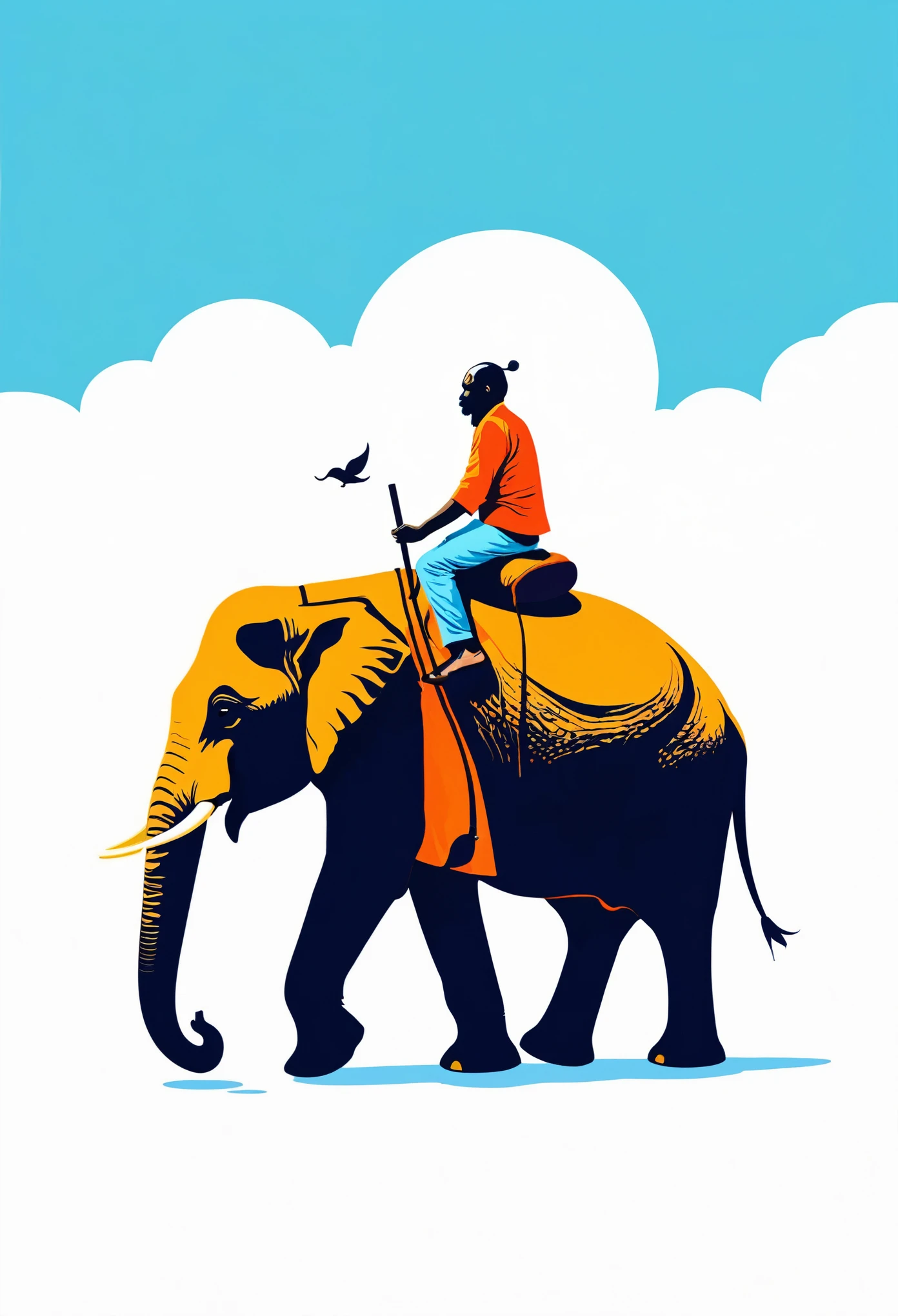 A man is riding on the back of an elephant, minimalist illustration, Digital Art Animal Photos, inky illustration, artistic illustration, illustration!, a beautiful artwork illustration, illustration », author：Adam Malchinsky, an illustration, elephant king, illustration”, author：Christopher Amberg, high contrast illustrations, The wise man is on top, Minimal Art