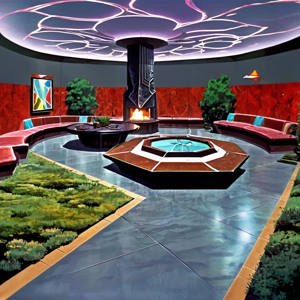 cystalclear sharp KLINGONS klingon planet homewold vernacular homes and interior designs with deep vivid exotic brilliant rich colors colorings shades textures exotic impressive dignified with woods metals stonework tilestiling and glass art with klingon fixtures surfaces with meeting spaces areas great rooms halls private roon quaters landscaping exotic klingon garden areas detailed