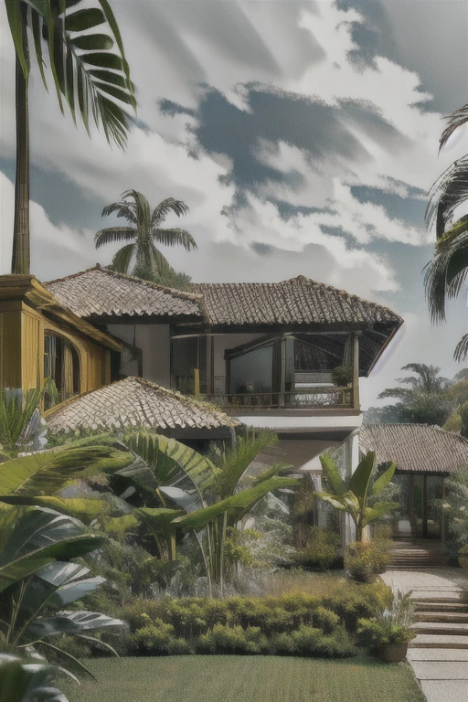 Tropical Landscape, Cumulonimbus Clouds, Architecture, House, Buildings