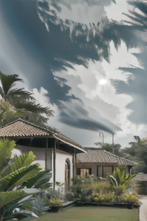 Tropical Landscape, Cumulonimbus Clouds, Architecture, House, Buildings