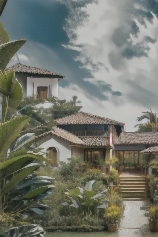 Tropical Landscape, Cumulonimbus Clouds, Architecture, House, Buildings