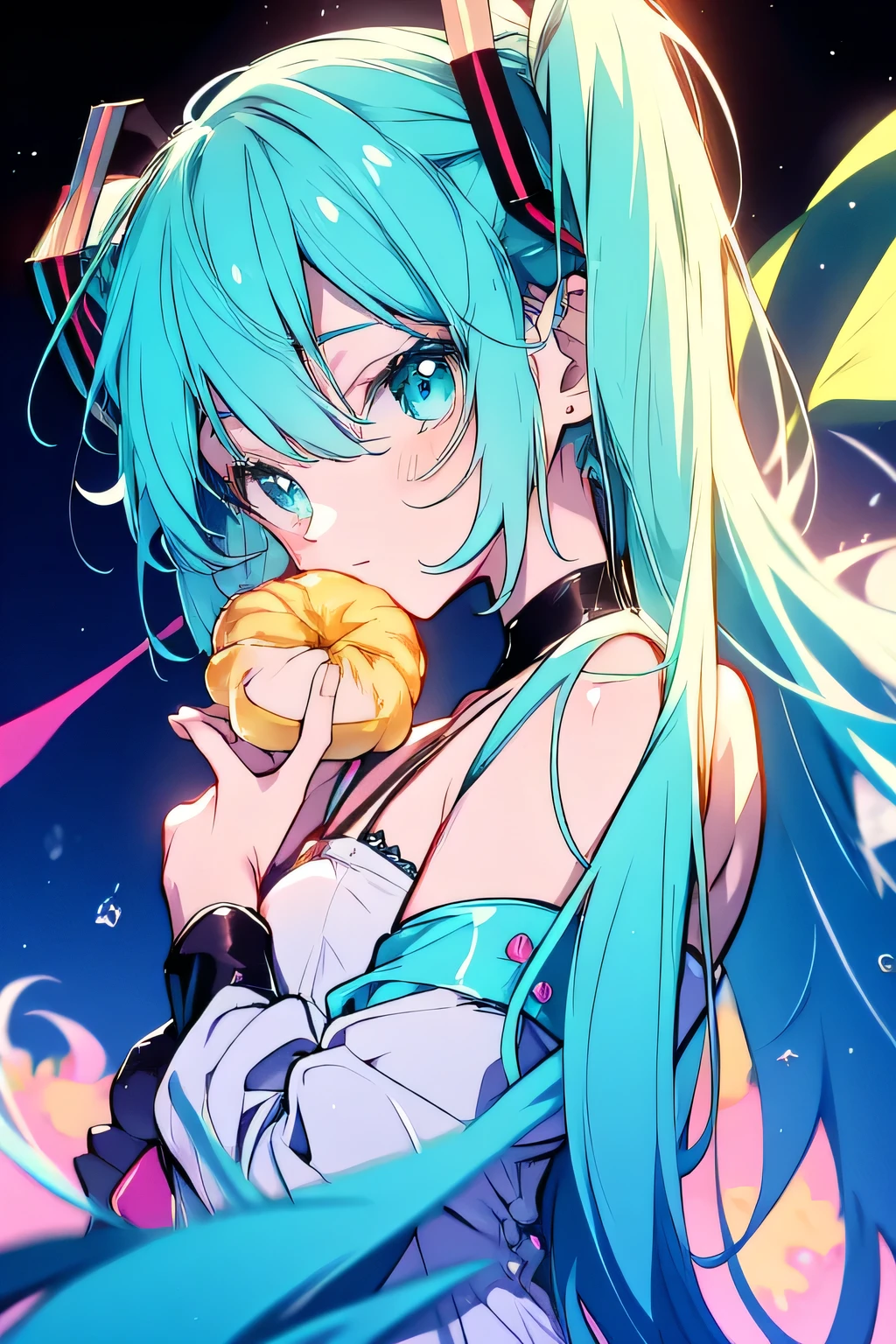 Miku Hatsune, sonho de doces, Mundo colorido, bonitinho, pastries, Amor, canta🎤, Aproveitar, maximum quality, Obra de arte