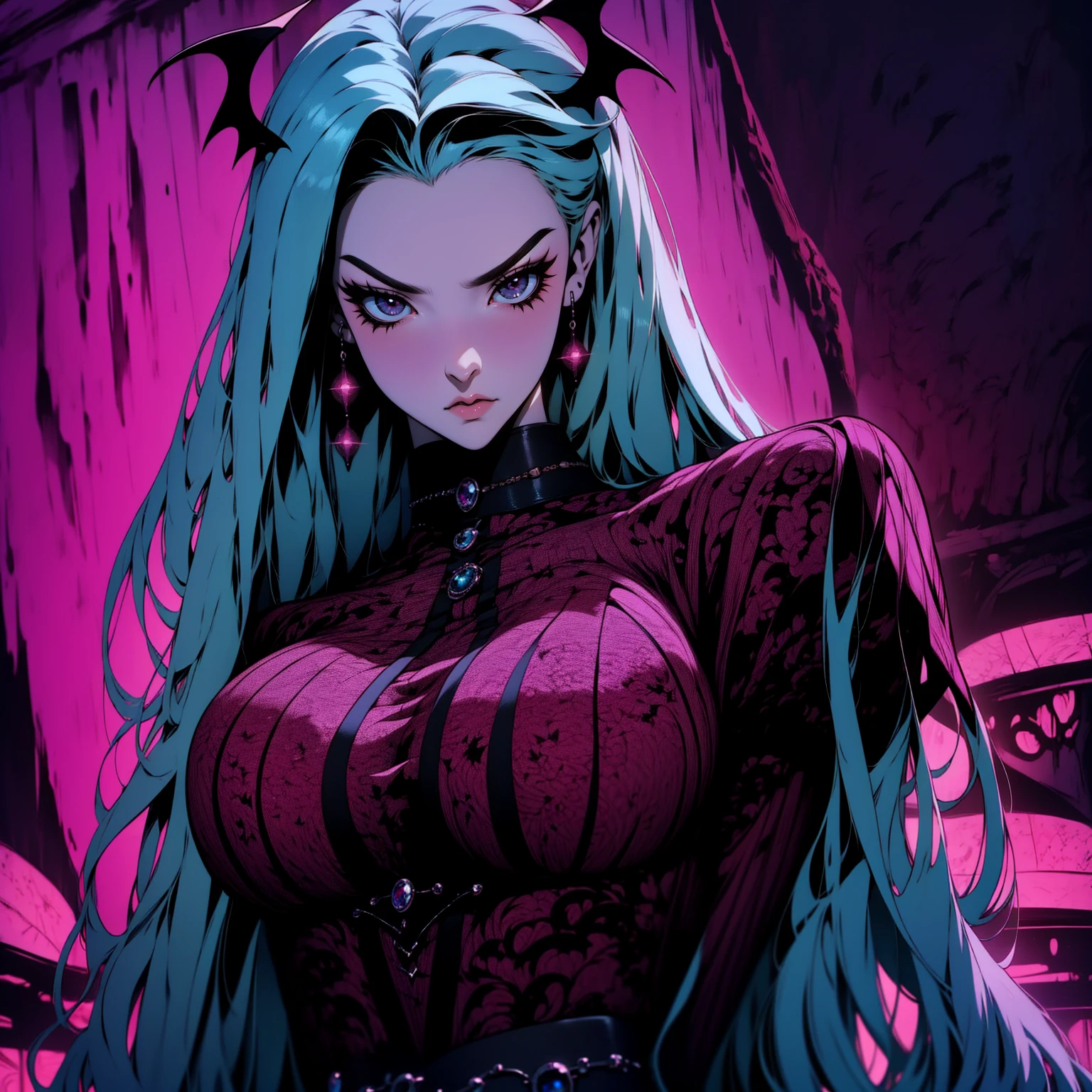 {-erro_de_anatomia:1.0} (best quality,4k,8k,highres,masterpiece:1.2) (masterpiece, top quality, best quality, official art, beautiful and aesthetic: 1.2), (1 woman: 1.3) Succubus girl, long mint hair , magenta eyes, (crystal eyes) succubus wings, magenta pant, magenta gloves,  attractive, moonlight, dinamic poses,  perfect hands (perfect fingers), angry face, dinamicc poses