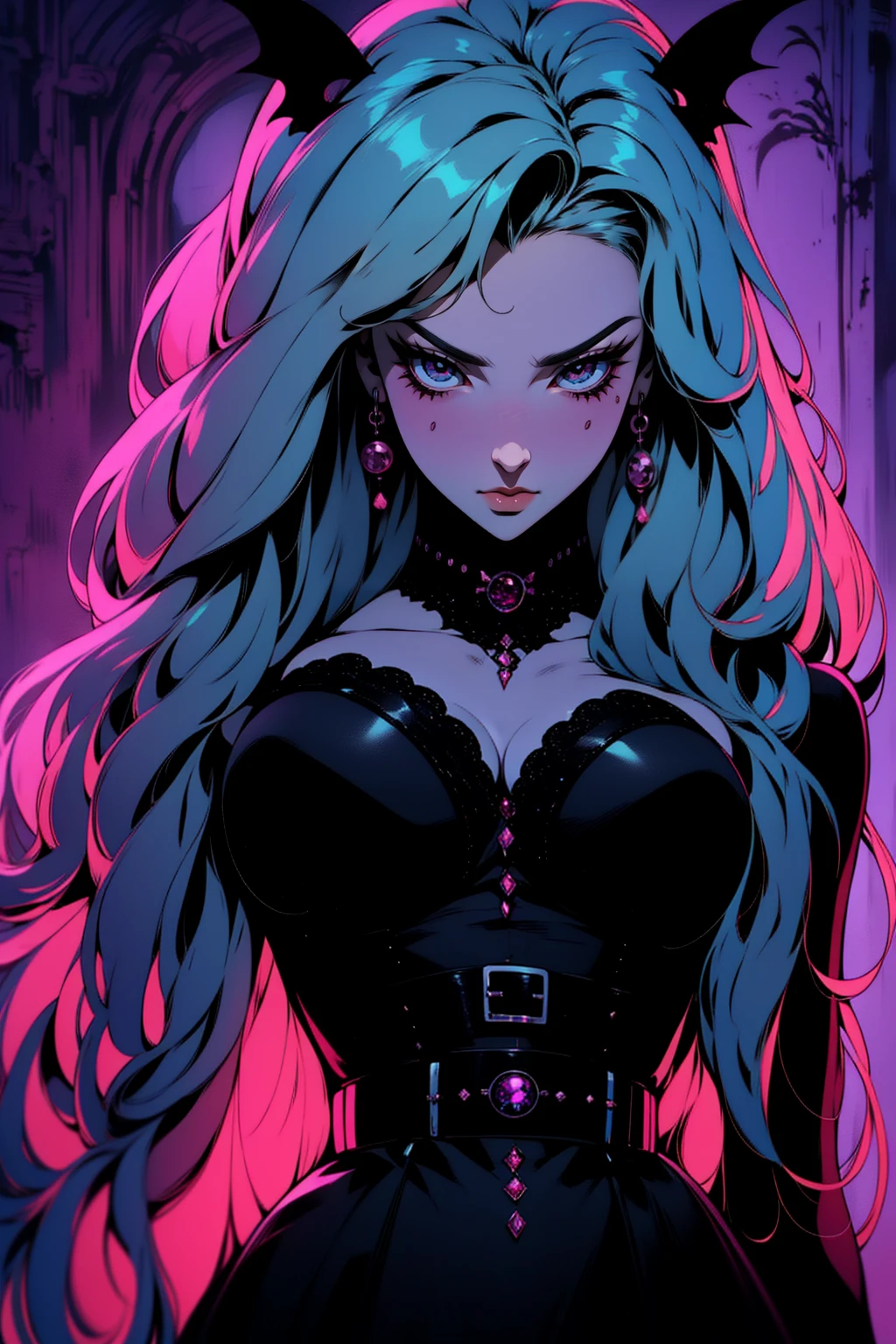 {-erro_de_anatomia:1.0} (best quality,4k,8k,highres,masterpiece:1.2) (masterpiece, top quality, best quality, official art, beautiful and aesthetic: 1.2), (1 woman: 1.3) Succubus girl, long mint hair ,(mint hair)  opal eyes, (crystal eyes) succubus wings, magenta pant, magenta gloves,  attractive, moonlight, dinamic poses,  perfect hands (perfect fingers), angry face, dinamicc poses