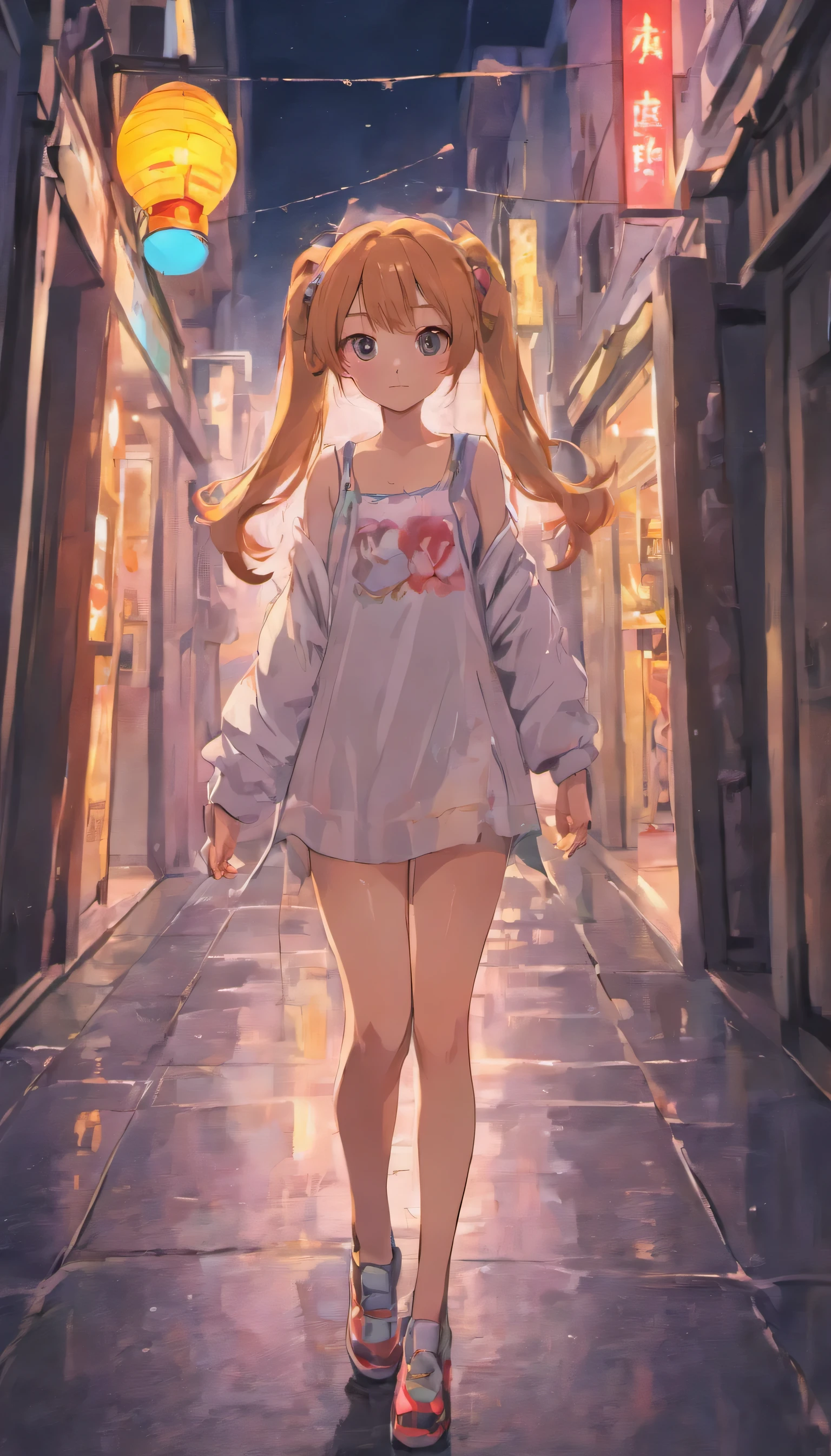 (RAW photo, best quality), (realistic),photo, masterpiece, 1girl, ponytail, looking at viewer,at night outdoor, harbor, street, full body, (light smile:0.7),blush, long shot,photorealistic,flat chest 10yo skimpy under wear wet sweat blush cute russian see-through