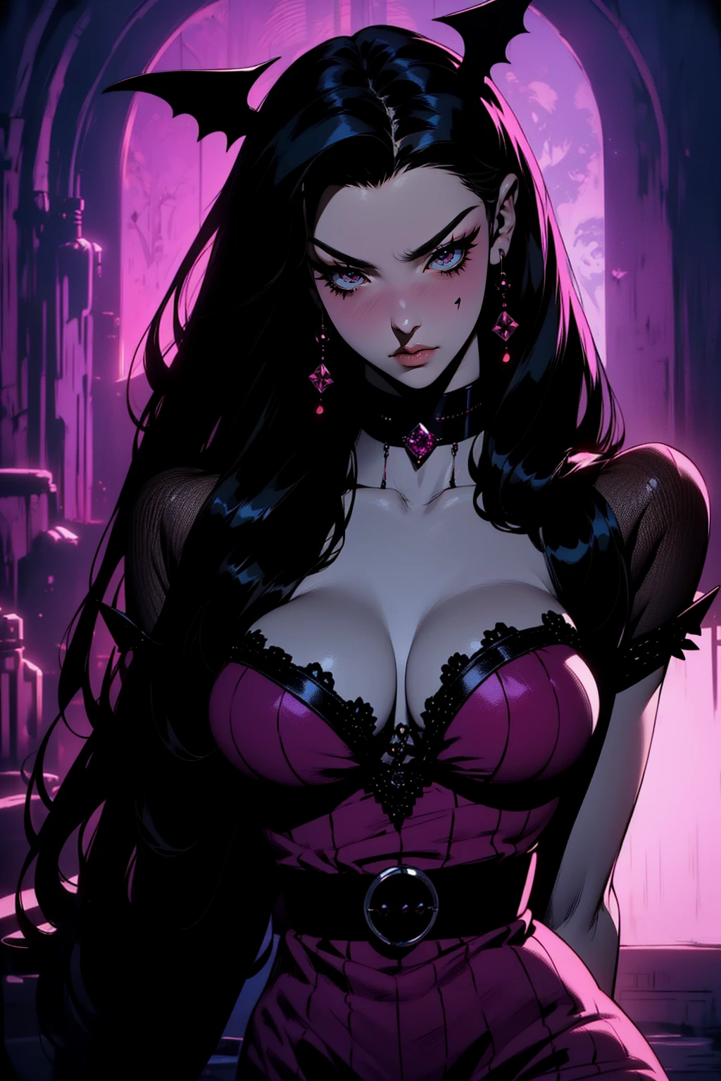 {-erro_de_anatomia:1.0} (best quality,4k,8k,highres,masterpiece:1.2) (masterpiece, top quality, best quality, official art, beautiful and aesthetic: 1.2), (1 woman: 1.3) Succubus girl, long black hair , magenta eyes, (crystal eyes) succubus wings, magenta pant, magenta gloves, attractive, moonlight, dinamic poses, perfect hands (perfect fingers), angry face, dinamicc poses