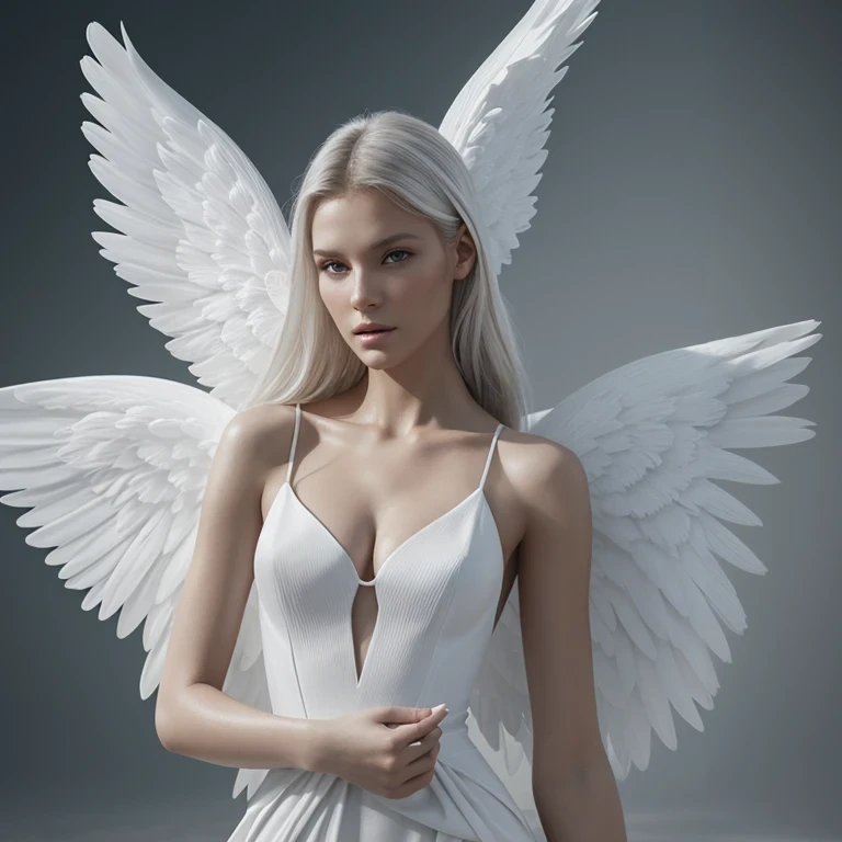 A woman in a white dress、背上有Angel翅膀的女人, Angel的翅膀,Angel,美丽个Angel,indoor,Studio,Filming,photography,人像photography,美丽的女Angel, 全身雄偉的Angel, 穿着Angel, 美丽的Angel, 高大的女Angel, portrait of a 美丽的Angel, Angel般的, Angel般的al, of an beautiful Angel女孩, Angel女孩, beautiful Angel般的 wings, 巨大的Angel翅膀, Wide-angle shot