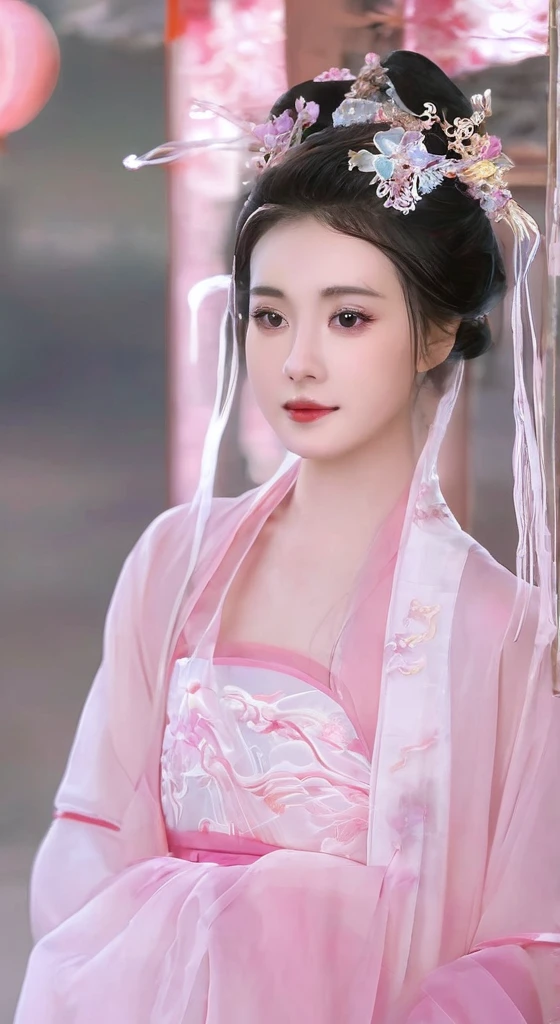 a close up of a woman wearing a pink dress and a tia, white hanfu, chinese style, hanfu, palace , a girl in hanfu, ethereal beauty, traditional beauty, chinese princess, traditional chinese, a beautiful fantasy empress, Ghost Festival, xianxia fantasy, ((a beautiful fantasy empress)), ancient chinese princess, chinese girl