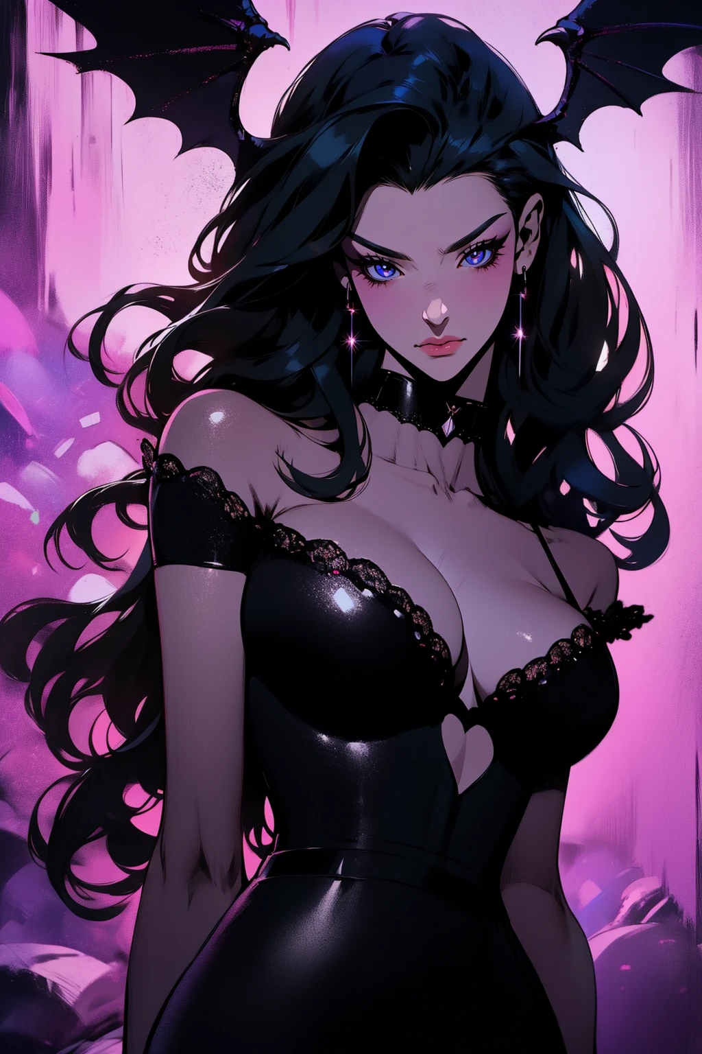 {-erro_de_anatomia:1.0} (best quality,4k,8k,highres,masterpiece:1.2) (masterpiece, top quality, best quality, official art, beautiful and aesthetic: 1.2), (1 woman: 1.3) Succubus girl, long black hair , magenta eyes, (crystal eyes) succubus wings, magenta pant, magenta gloves, attractive, moonlight, dinamic poses, perfect hands (perfect fingers), angry face, dinamicc poses