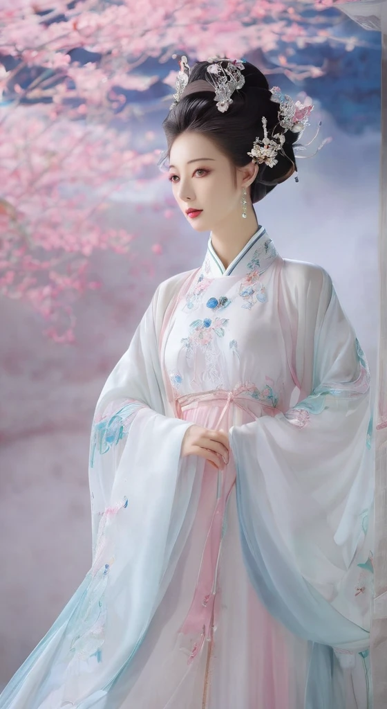 a close up of a woman wearing a pink dress and a tia, white hanfu, chinese style, hanfu, palace , a girl in hanfu, ethereal beauty, traditional beauty, chinese princess, traditional chinese, a beautiful fantasy empress, Ghost Festival, xianxia fantasy, ((a beautiful fantasy empress)), ancient chinese princess, chinese girl