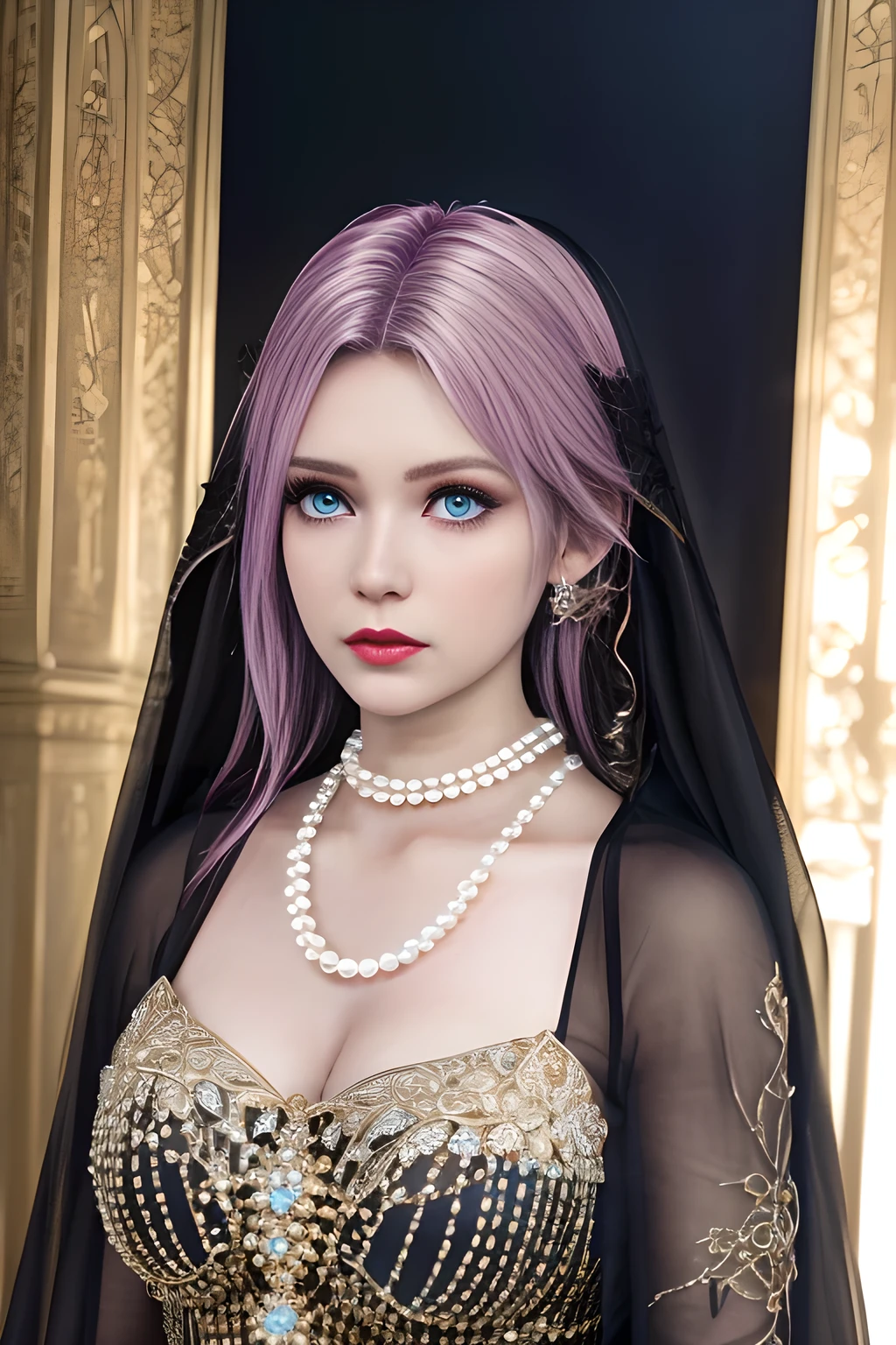 1 girl, ice-crystal embellished dress, jewel, lace cloak, fluffs, pearl bodychain, ethereal glow, regal elegance, intricate details, luxurious, royal, otherworldly beauty, dark atmospheric background, supernatural aura, beautiful detailed eyes, beautiful detailed lips, extremely detailed eyes and face, long eyelashes, (best quality,4k,8k,highres,masterpiece:1.2), ultra-detailed, (realistic,photorealistic,photo-realistic:1.37), sharp focus, vivid colors, HDR, studio lighting, physically-based rendering, elise,