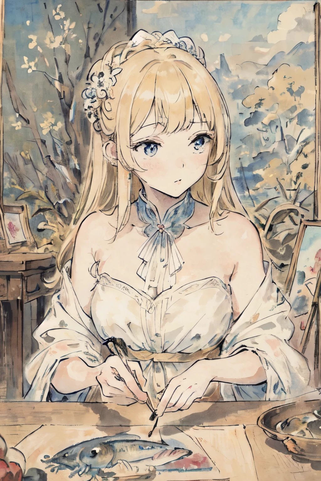 masterpiece, best quality, Very delicate and beautiful girl,Very delicate and beautiful, world masterpiece theater, very detailed, very detailed, best quality, blonde hair, mackerel, very detailed,1 woman, best quality, illustration, looking at viewer, impasto, Canvas, oil painting, reallyistic, reallyist ,really,