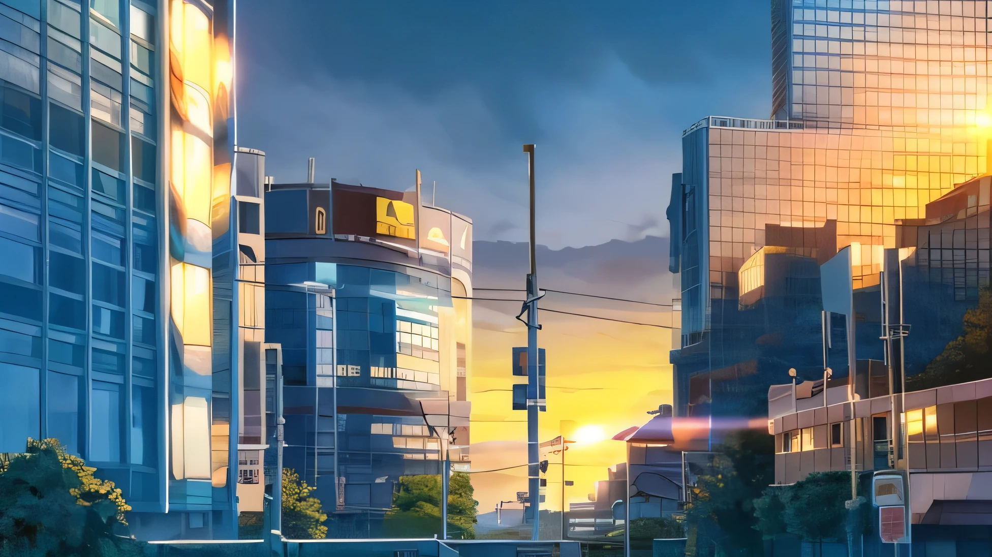 Street corner at dusk,building,Building,street,Sunset,warmth,orange color,Sunlight,Japanese illustrations,Scenes,Exquisite,meticulous,4K,Japanese