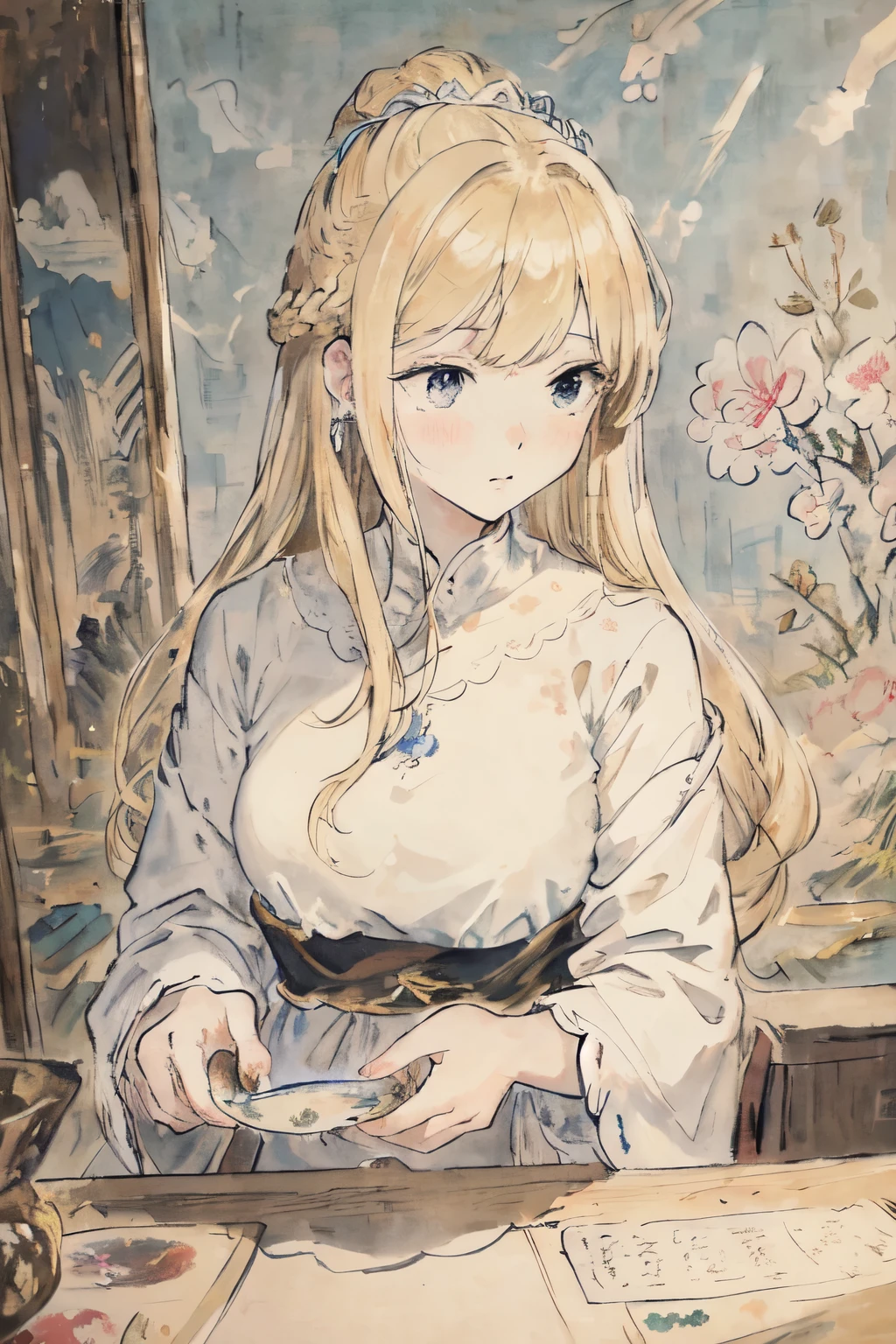 masterpiece, best quality, Very delicate and beautiful girl,Very delicate and beautiful, world masterpiece theater, very detailed, very detailed, best quality, blonde hair, mackerel, very detailed,1 woman, best quality, illustration, looking at viewer, impasto, Canvas, oil painting, reallyistic, reallyist ,really,