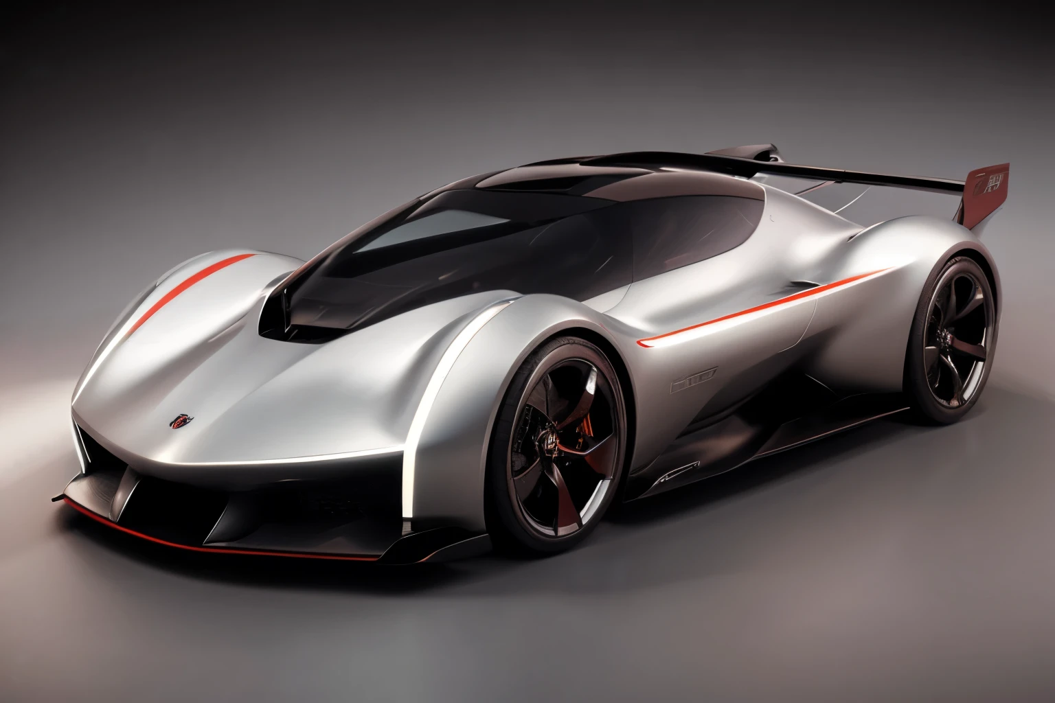 one concept car, concept design, super race car, in satin grey and copper colors, thin black wheels, a three-quarter view, best quality, realistic
