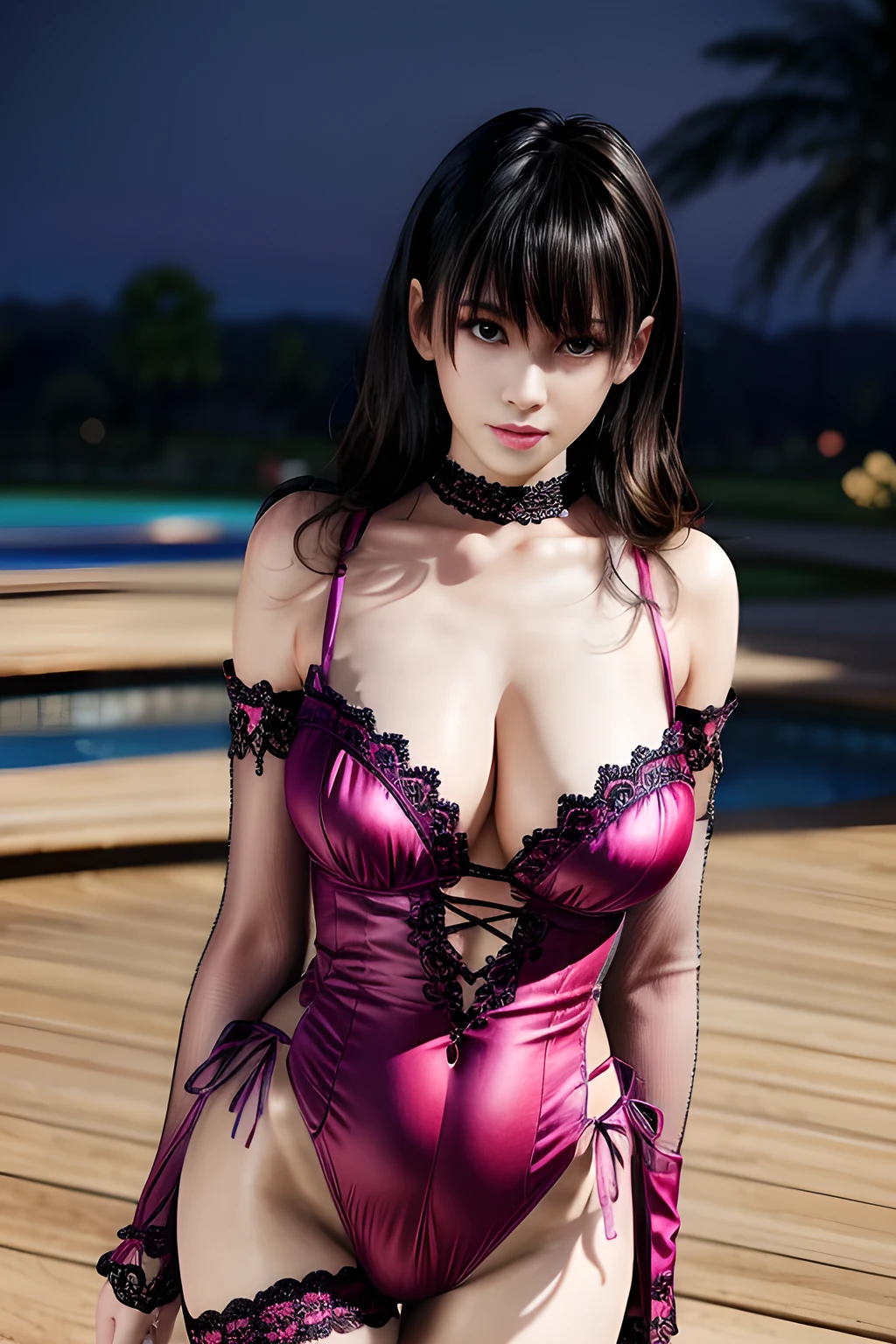 1girl, red dress, structured bodice, sweetheart neckline, delicate lace details, two-third length sleeves, glowing hair, purple hair, pink hair, huge breasts, lactation, starry background, elegance, magical atmosphere, (soft lighting: 1.5), serene, graceful, beautiful detailed eyes, beautiful detailed lips, extremely detailed face, long eyelashes, standing pose, (best quality, 4k, 8k, high resolution, masterpiece: 1.2), ultra detailed, (realistic, photo-realistic, photo-realistic: 1.37), vibrant colors,Focus on thighs and above,,nanami