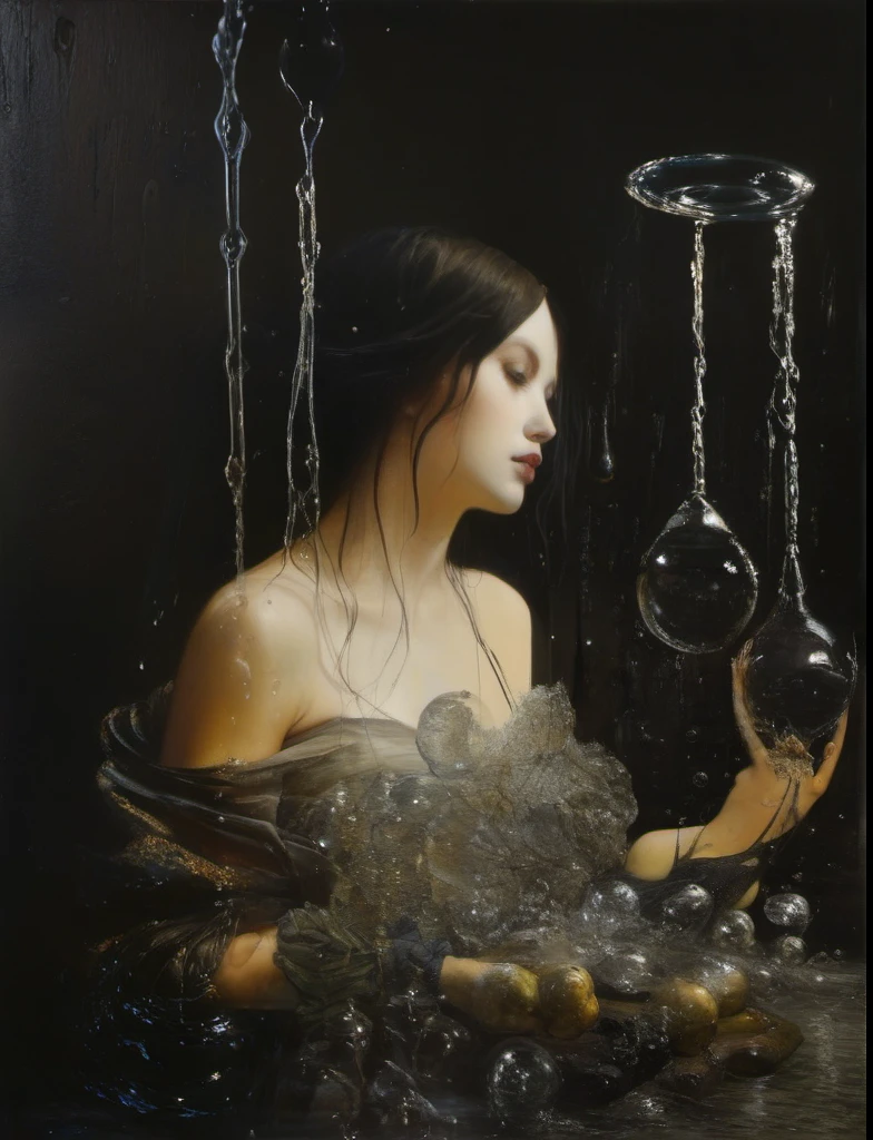 James Gurney, Surrealist art , dream-like, Mysterious, Provocative, symbolic, Complex, detailed,, (Gothic but very beautiful:1.4), (masterpiece, highest quality:1.4) , Nicola Samori Style, siren 、Water bubbles