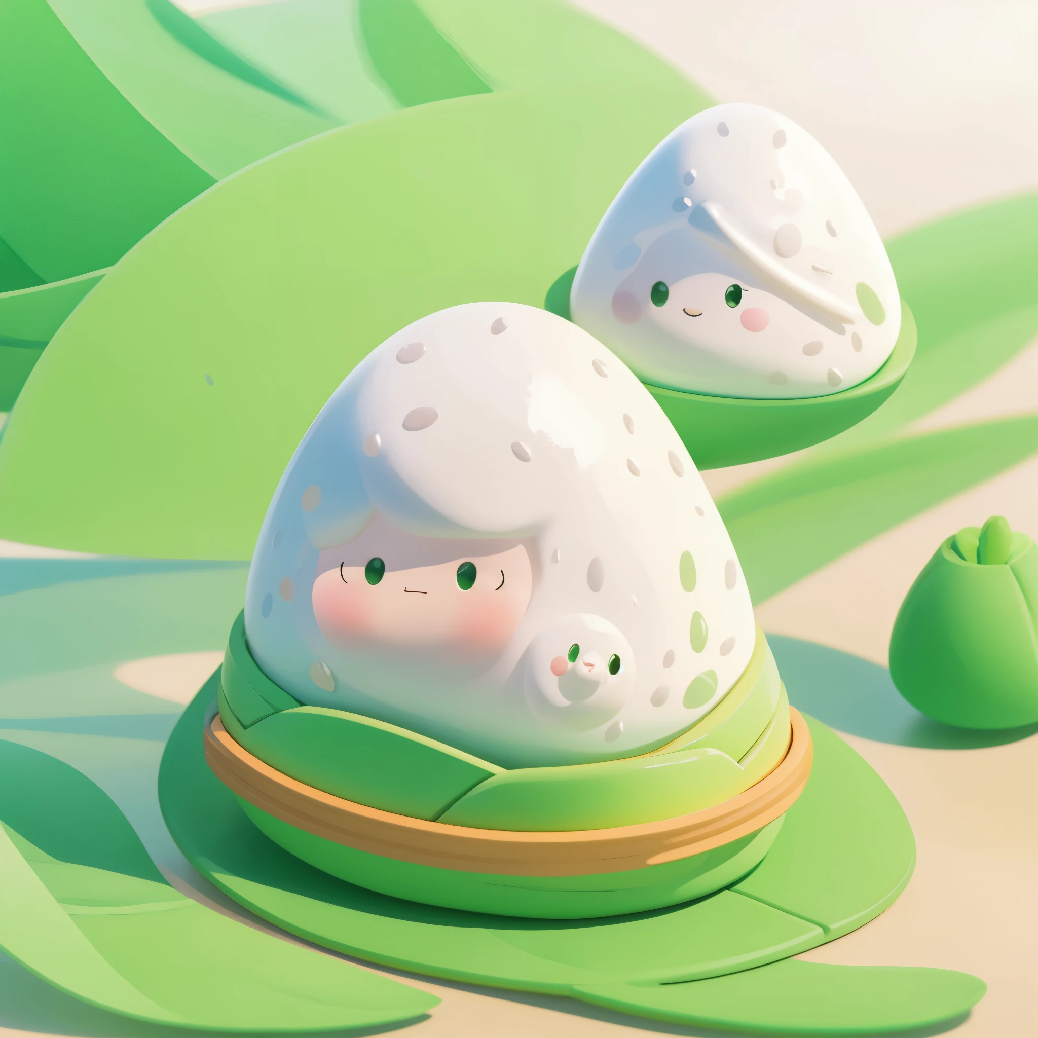 Blind Box、Chibi zongzi,a triangular green rice dumpling, different expressions,pop matt blind box toy, front view, clean background, natural light, ray tracing, 3d Rendering, C4D, Octane Rendering, Best Quality, 8K, Ultra High Detail