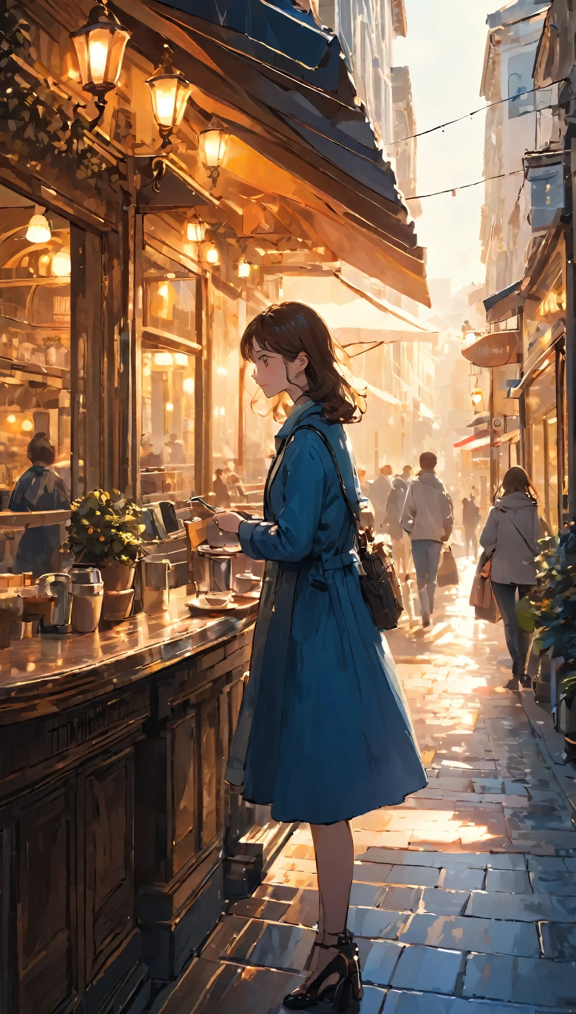 One Girl, highest quality, masterpiece, so beautiful, Perfect composition, Intricate details, Cafe photo, sunny, architecture, Busy Street, super high quality, Very detailed、Super detailed