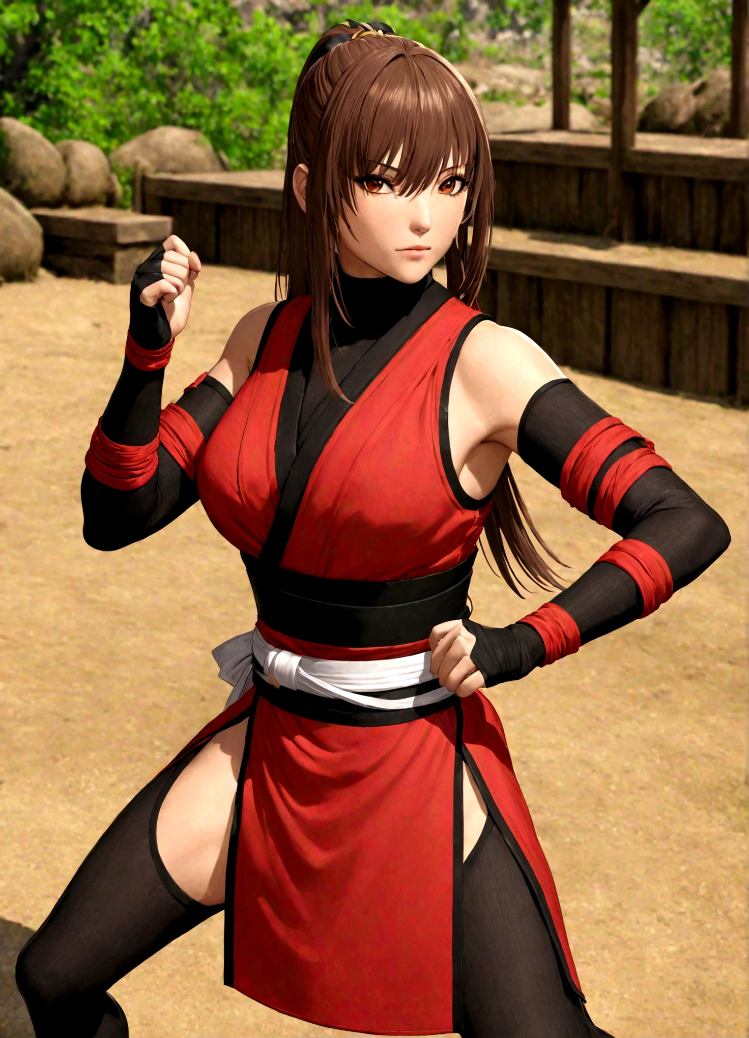 kasumi from "Dead or alive",Fighting posture,ninja clothes,anatomical correct:2,xill,solo