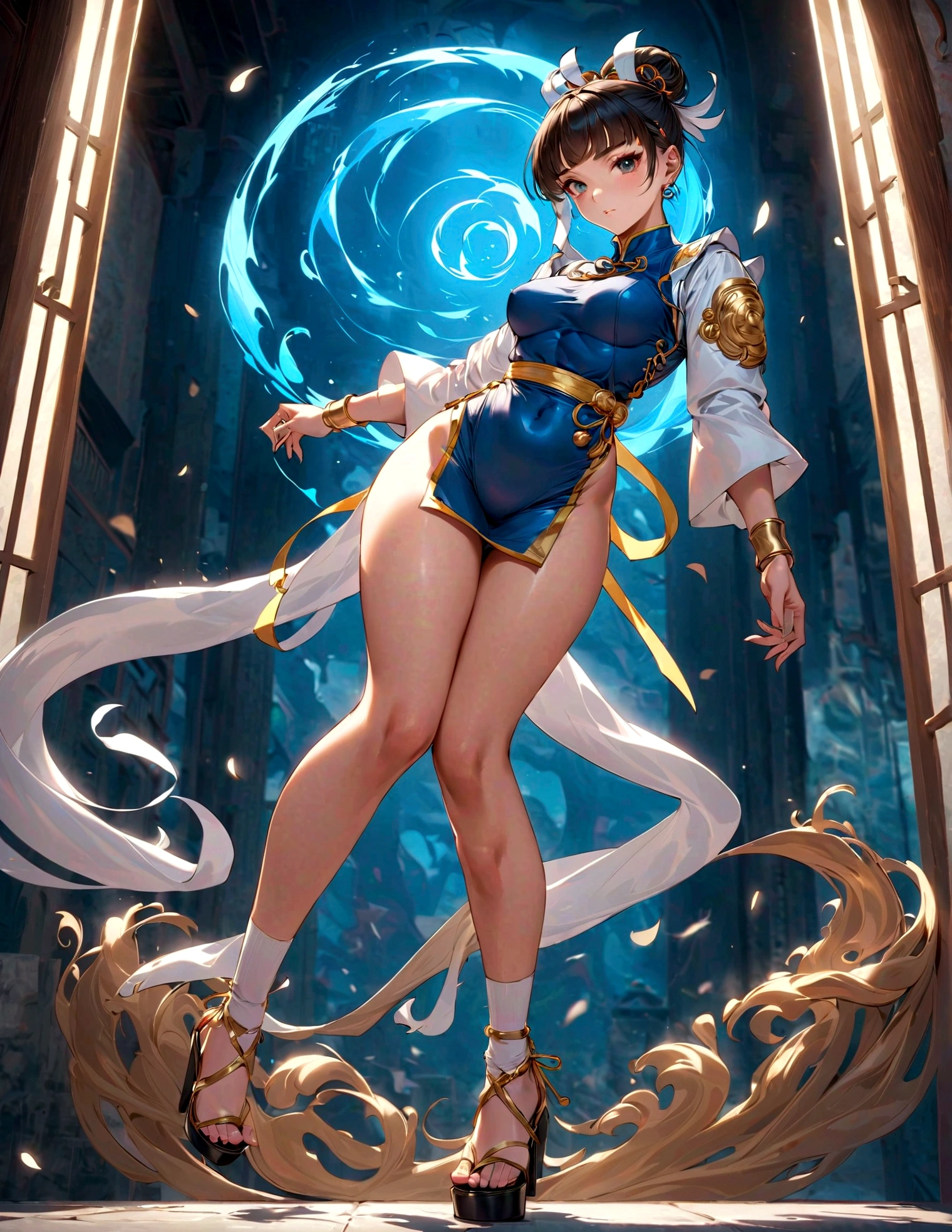 chunli from “ street fighter”，anatomical correct，fullbody，beautiful，solo，xianxia