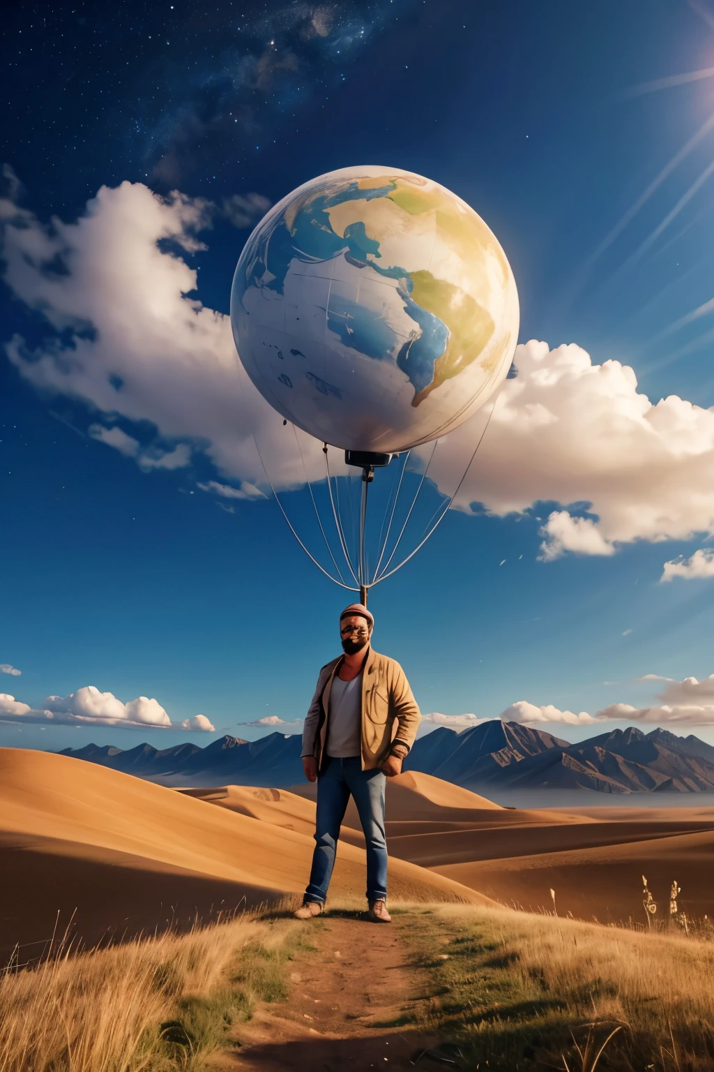 uma imagem de dois homem olhado para o globo terrestre