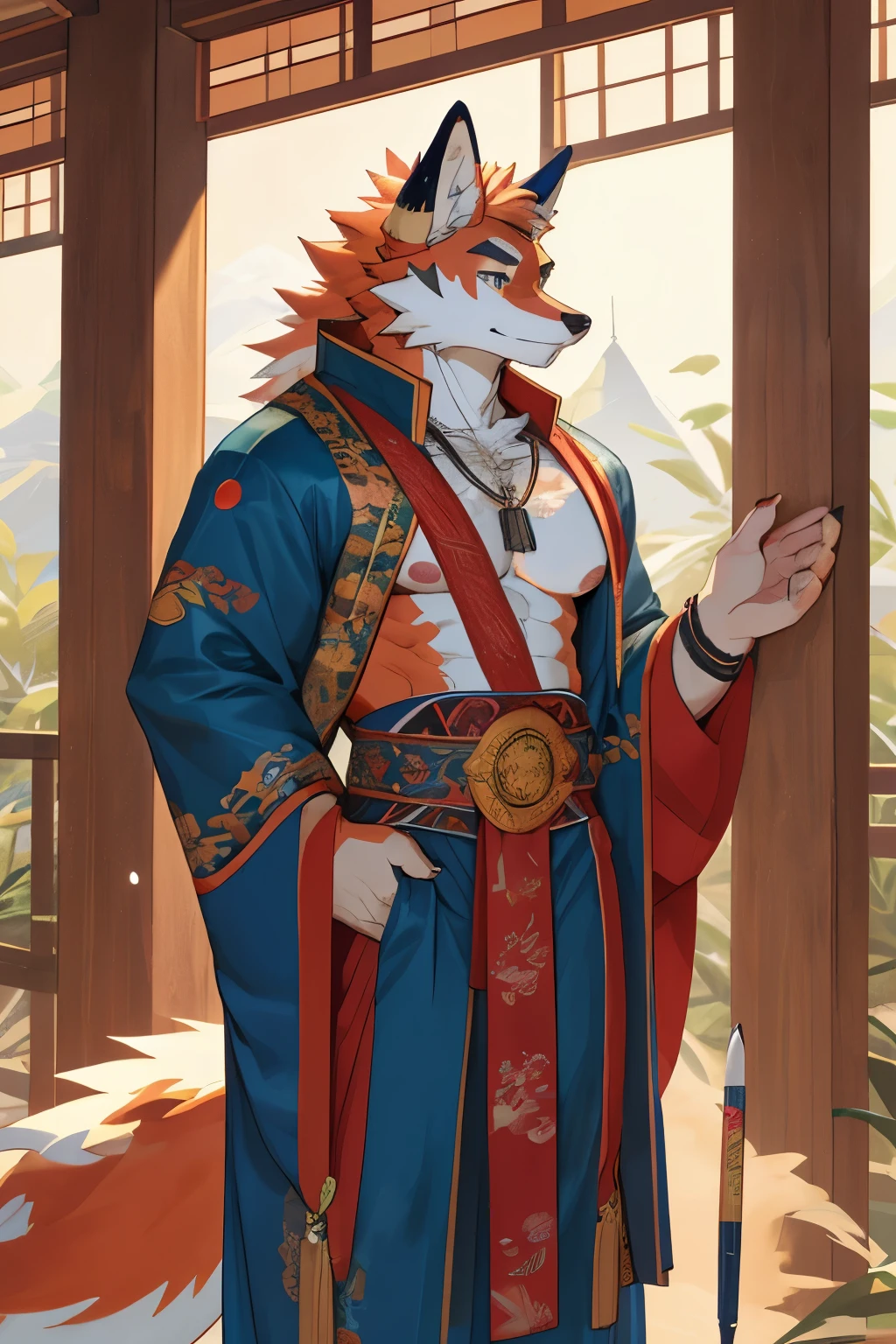 Solo, bara, tall, slim muscular, strong, young, young male, masculine appearance, muscular, muscular male, Large physique and muscles, anthro male snow dragon + kitsune, nine-tailed fox, hybrid, furry, furry art, buff furry body anatomy, sexy male, oriental men's clothing, elite four clothing, colored sketch, fluffyrock art style, fluffyrock art engine, fluffyrock, anime, anime style, anime drawing, sketch with colors, big male pecs, big male nipples, bara tiddies, bara tits, big chest, puffy npples,