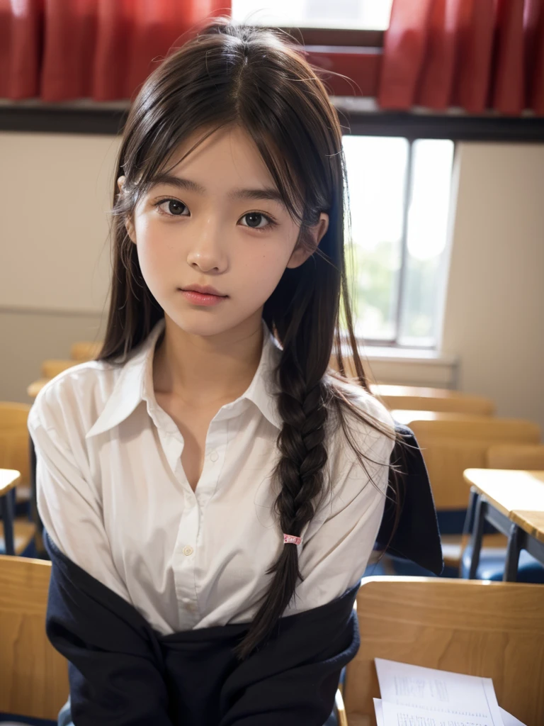 Girl, 17y.o, comma hair, front of class, school