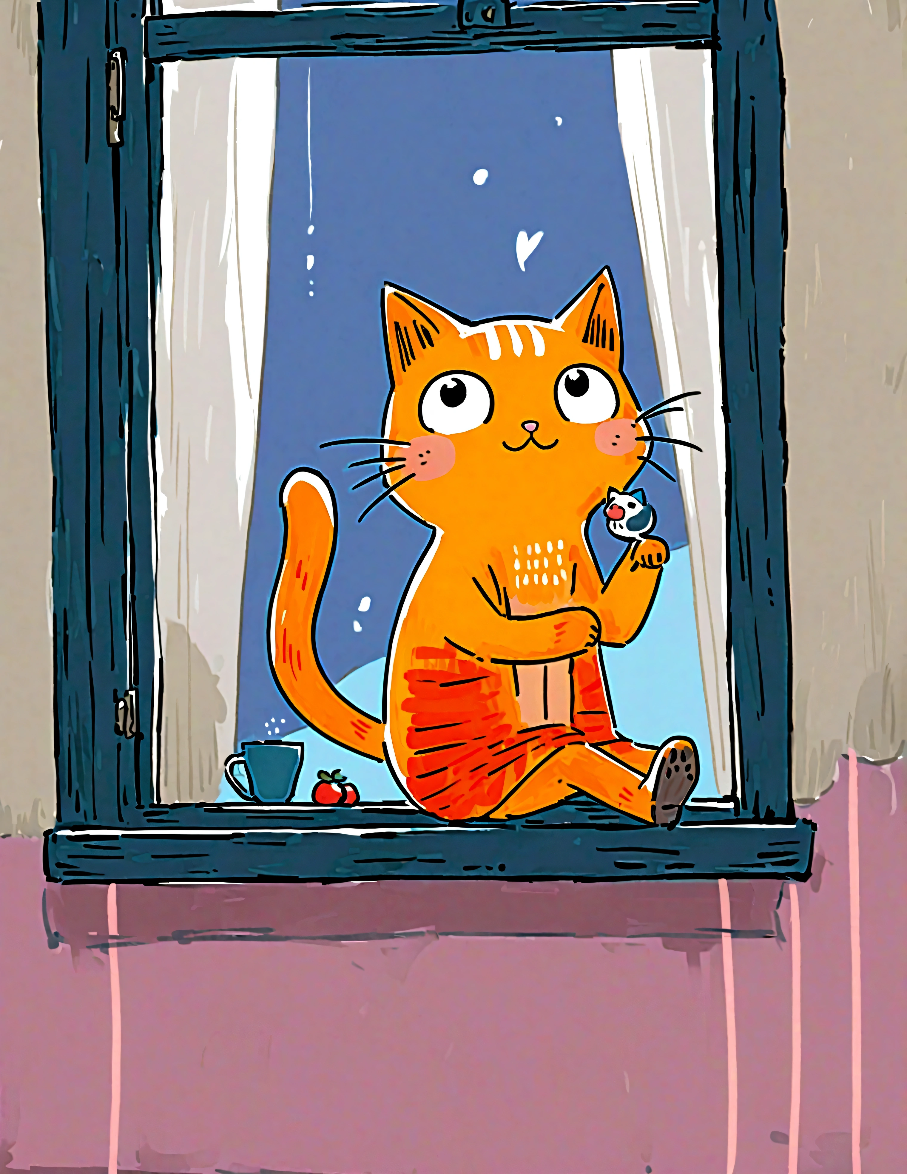 cat sitting on a windowsill, watching the birds outside.