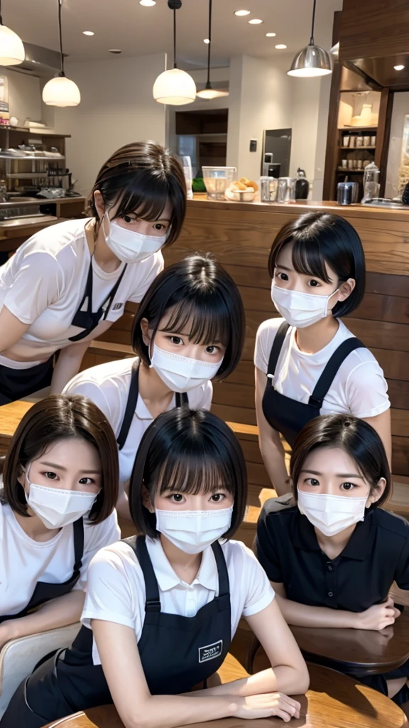 Cafe staff、Short Hair Styles、Face masks、On all fours