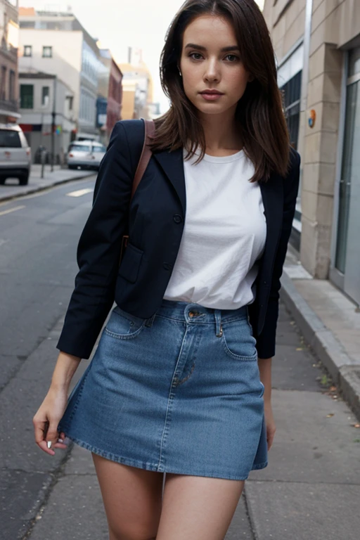 Woman in skirt jeans
