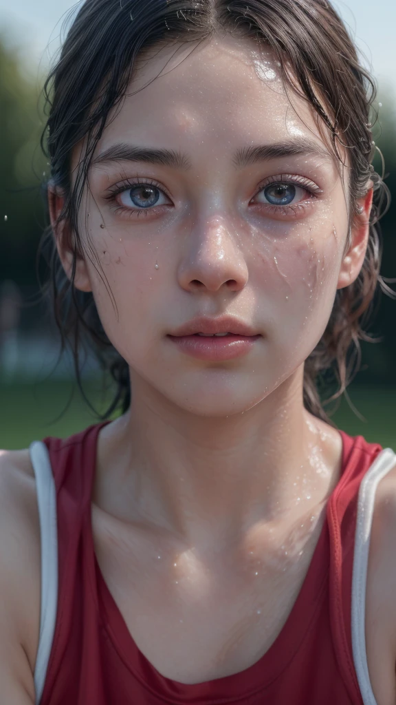 1girl, fullbody, sport uniform, wet oily skin, sweat, detailed eyes, detailed lips, extremely detailed face, long eyelashes, (best quality,4k,8k,highres,masterpiece:1.2),ultra-detailed,(realistic,photorealistic,photo-realistic:1.37),sports photography,vibrant colors,dramatic lighting