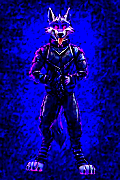 Death wolf hellhound standing, tongue out, using a gray latex suit, and a black techno collar, hypnotized with glowing purple eyes without iris or pupils, tongue out, using Pulse Rifle, Energy Rifle, Futuristic assault rifle, full body image, carrying a futuristic rifle in his hands, laboratory background