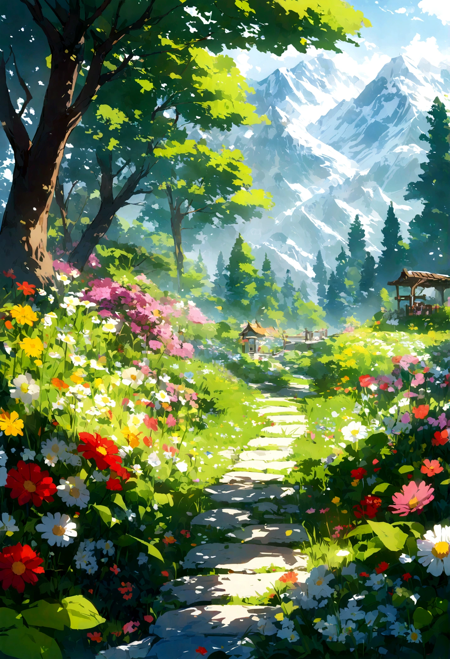 Different scenery in four seasons，Spring, Summer, Spring, Winter