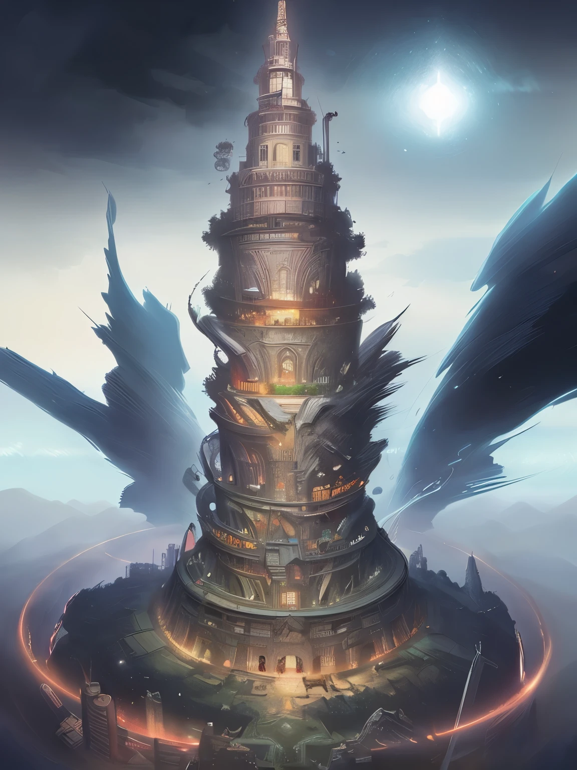 Tower of Babel, detailed, Sharp focus, elegant, Very detailed, figure, complicated, beautiful, Trend Art Station, Pixiv, Digital Art, By Jordan Grimmer and Greg Rutkowski, Wow, Studio Ghibli, final fantasy